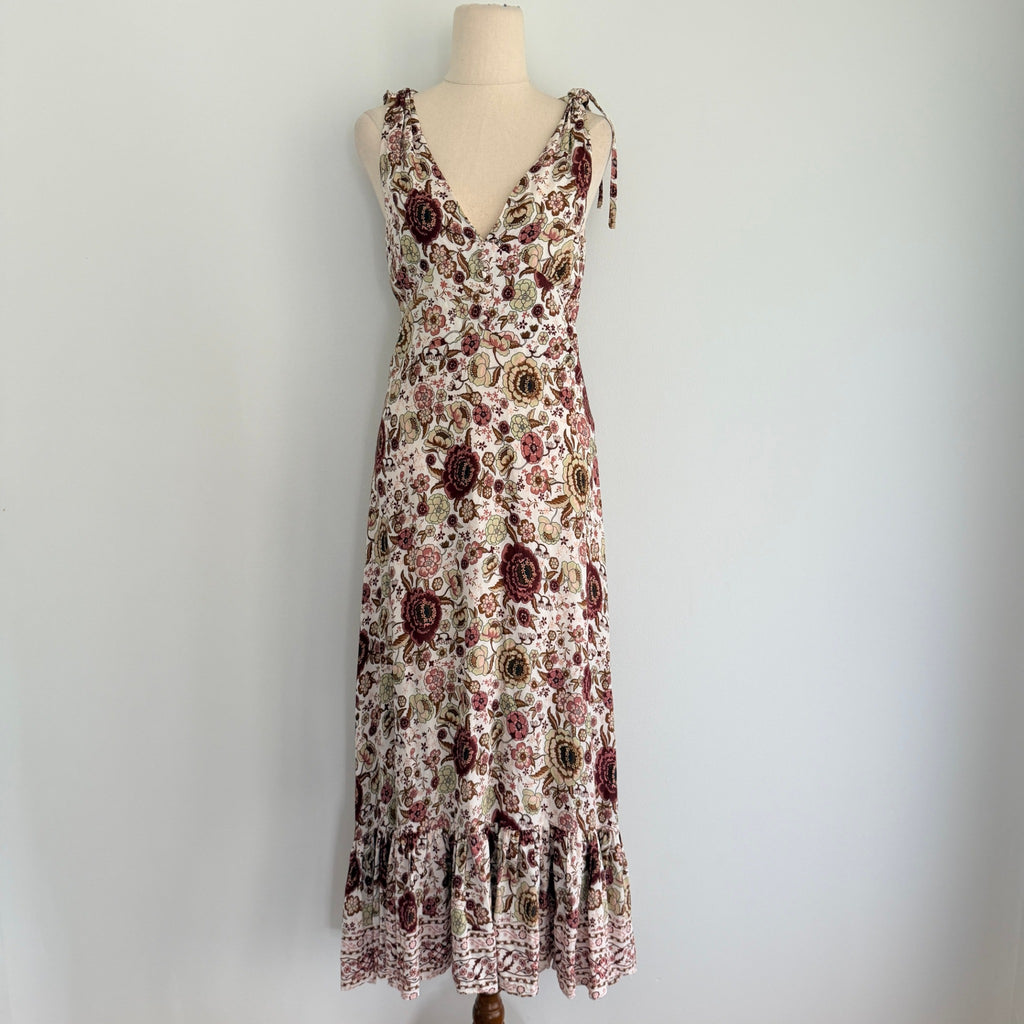 White Closet Womens Sz 8 Rayon Floral Maxi Dress Tie Shoulder Boho Summer - Image 1