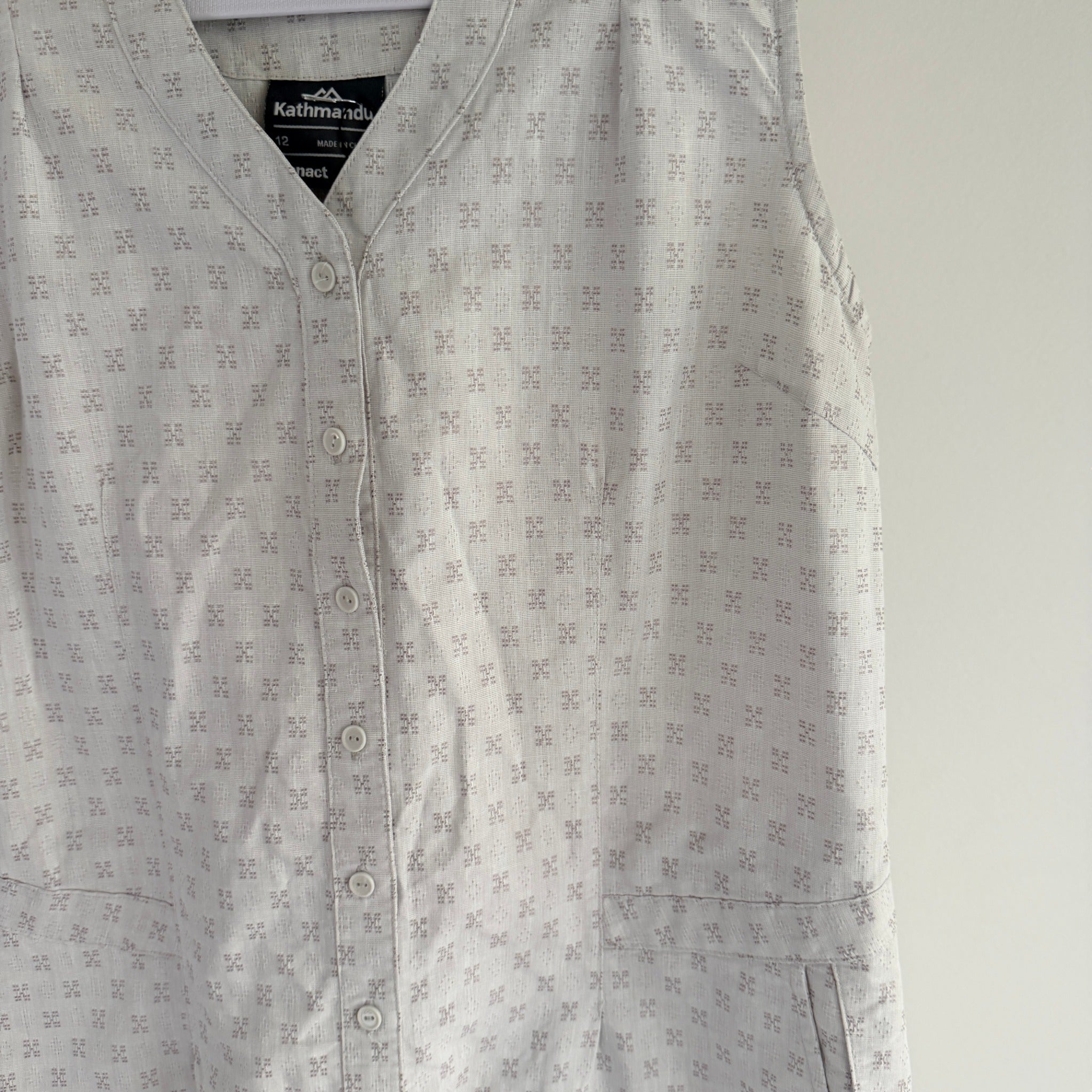 Kathmandu Grey Organic Cotton Sleeveless Button Dress Sz 12 Geometric Casual - Image 9