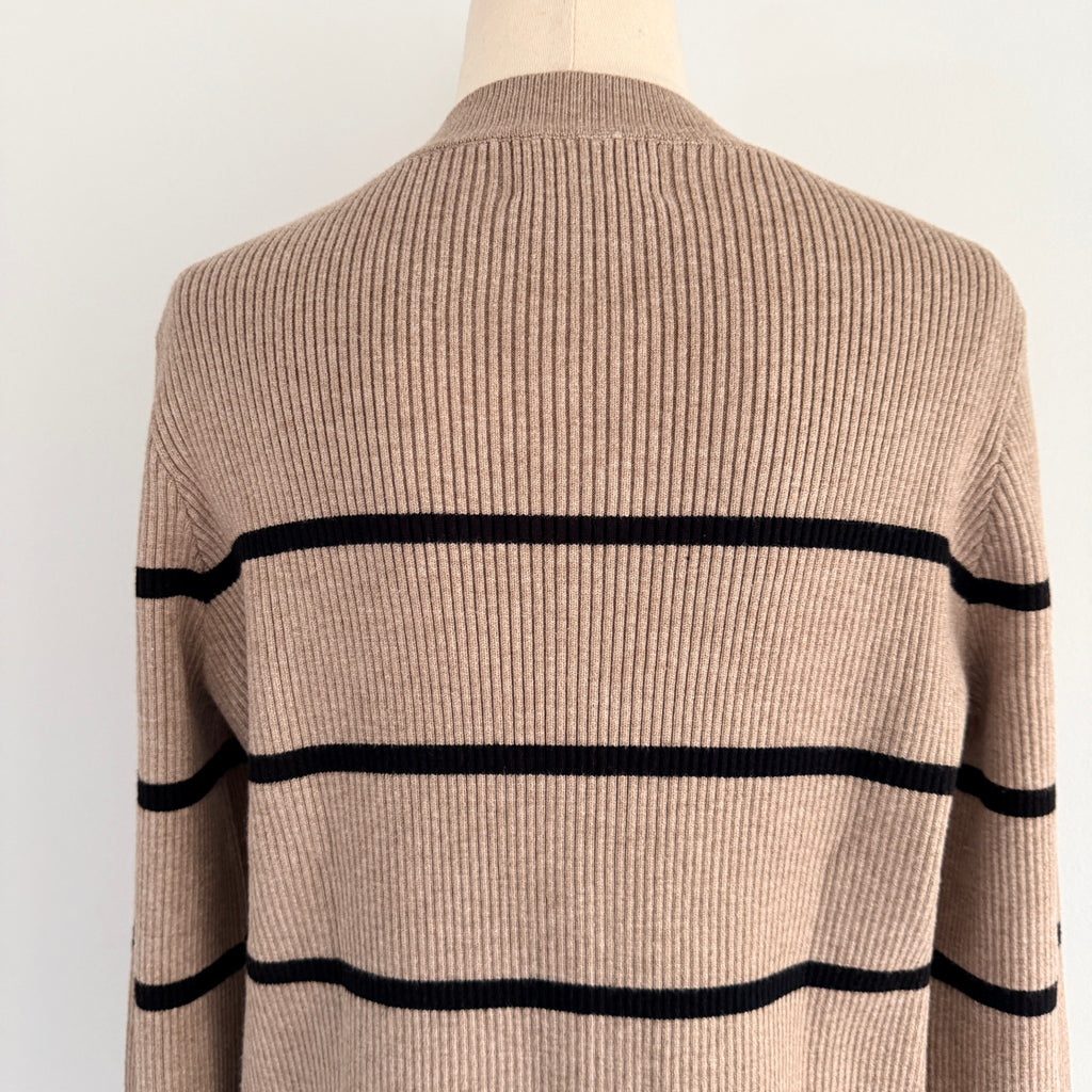Feather + Noise Beige Stripe Ribbed Knit Jumper Sweater S/M Viscose Casual - Image 4
