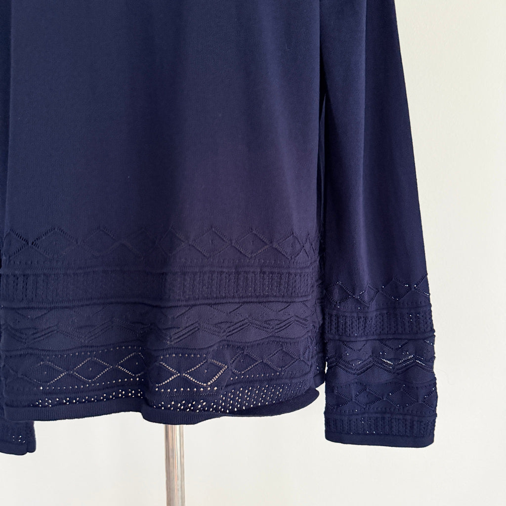 Liz Jordan Navy Viscose Nylon Knit Cardigan Size M Open Front Smart Casual - Image 8