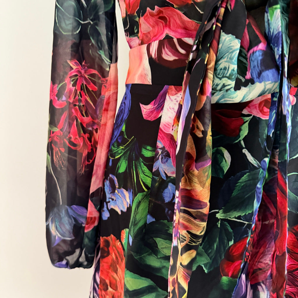 Sheike Floral Print Tie-Front Long Sleeve Mini Dress Size 8 - Image 9