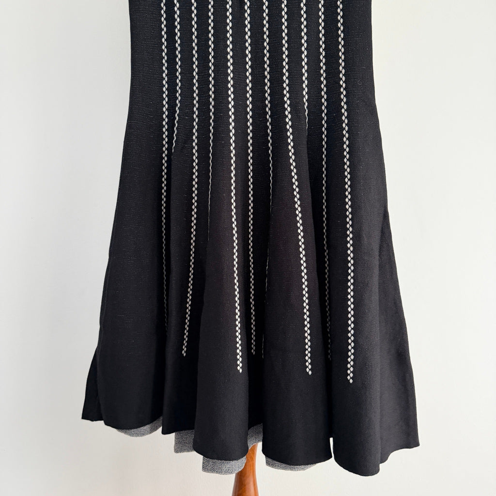 Feathers Womens Black White Striped Knit Sleeveless Fit Flare Dress Size L - Image 9