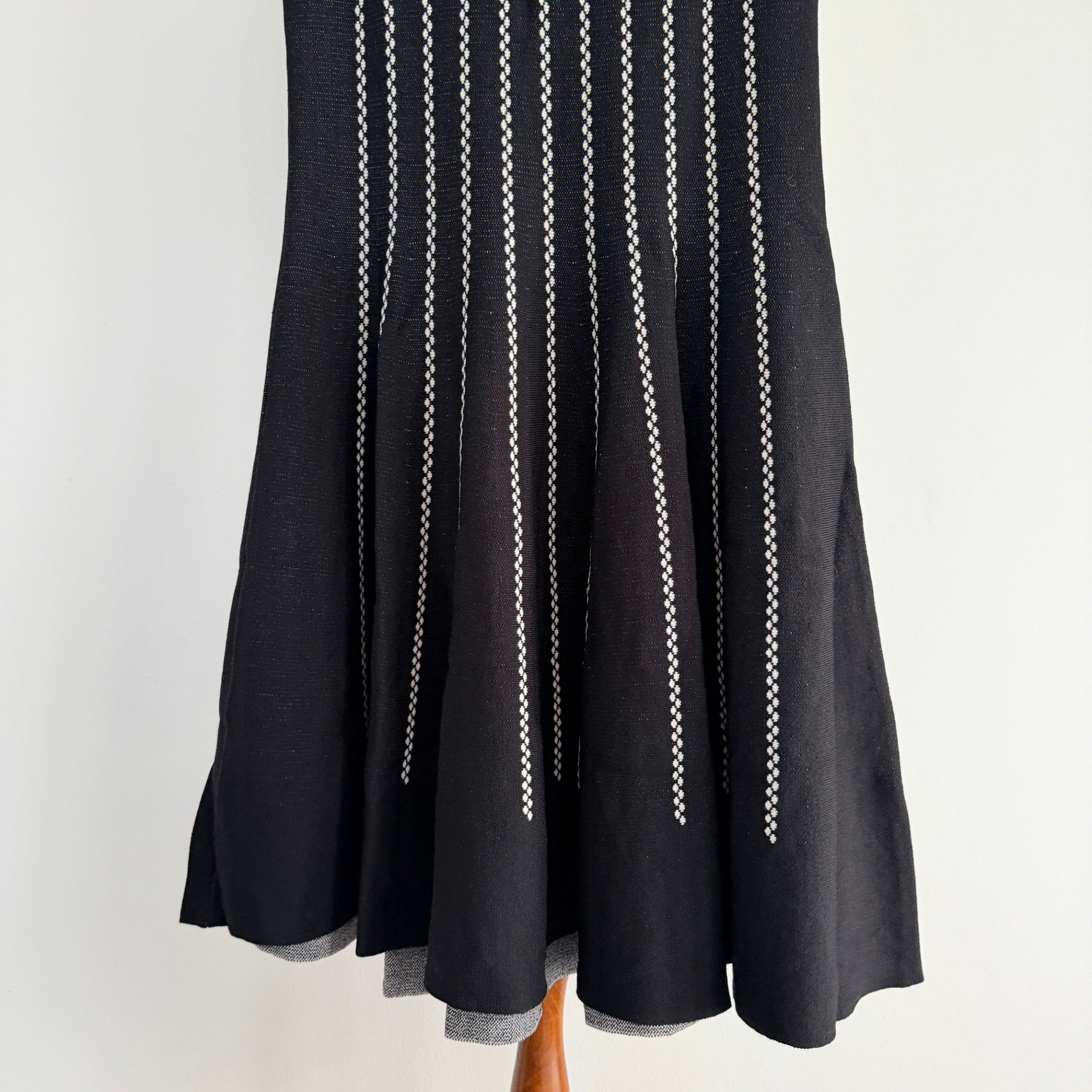 Feathers Womens Black White Striped Knit Sleeveless Fit Flare Dress Size L - Image 9