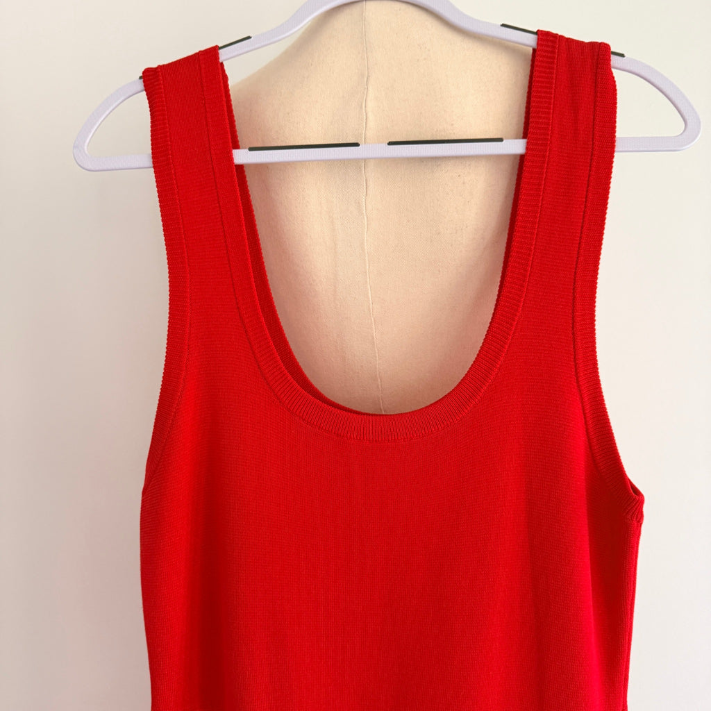 Red Knit Sleeveless Dress Textured Pleated Skirt Size XL NWT Casual - Image 3