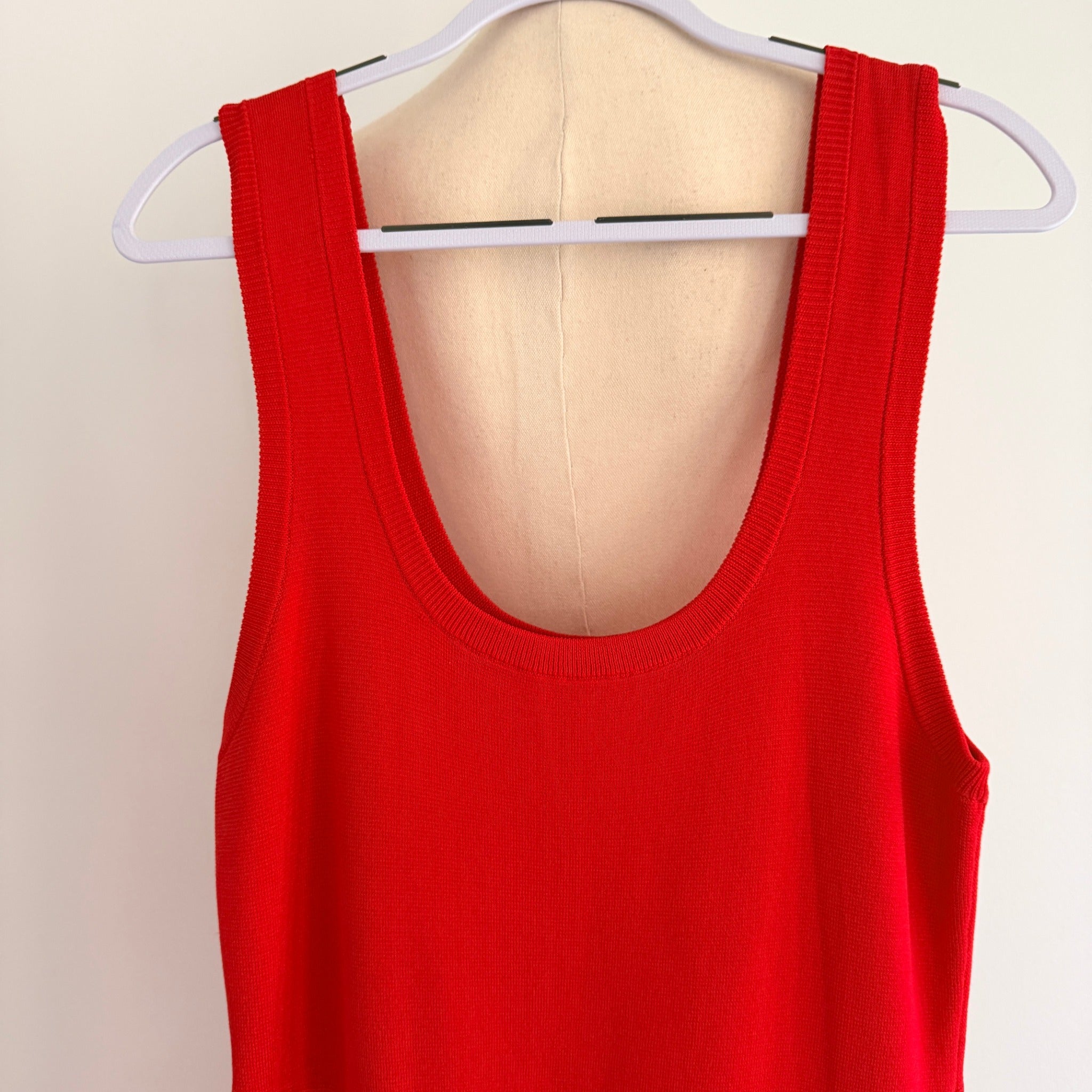 Red Knit Sleeveless Dress Textured Pleated Skirt Size XL NWT Casual - Image 3