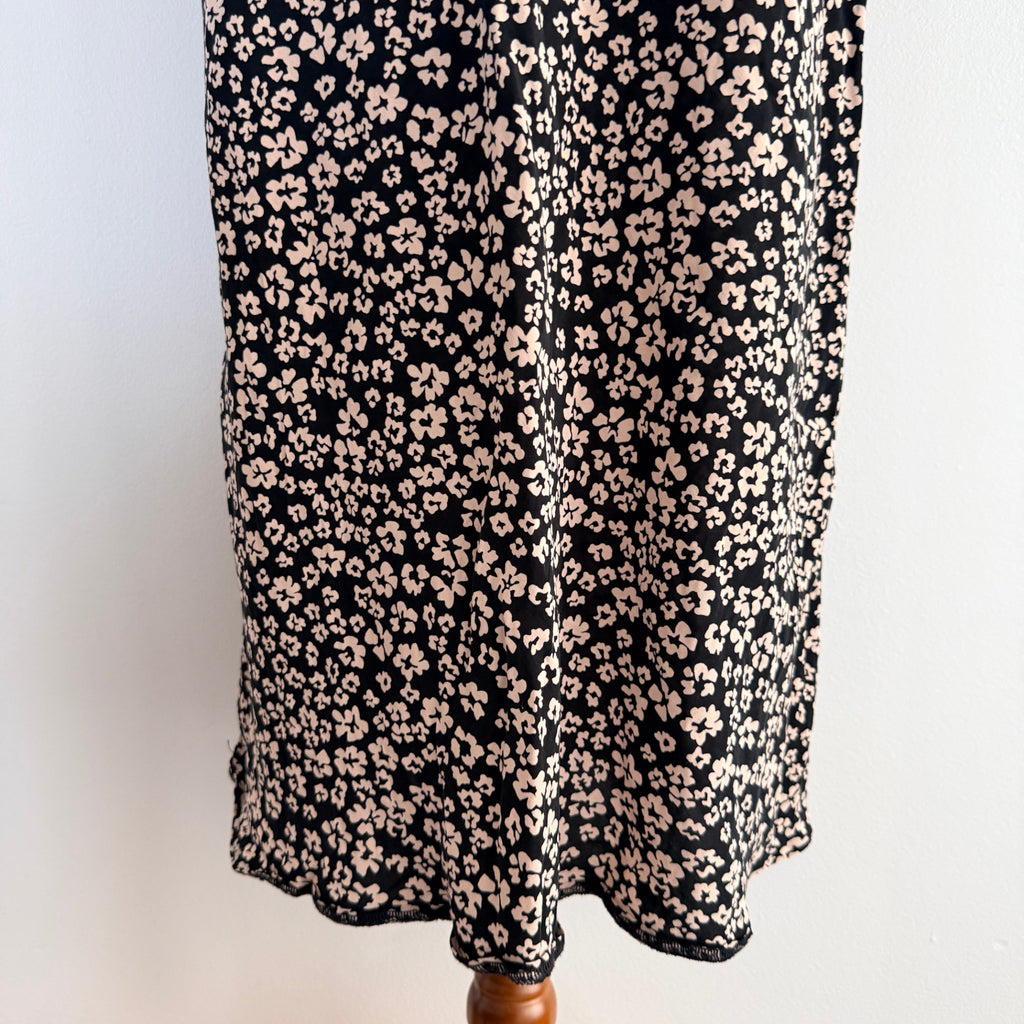 Kookai Black White Ditsy Floral Midi Skirt Size 38 Bias Cut Casual Day - Image 4