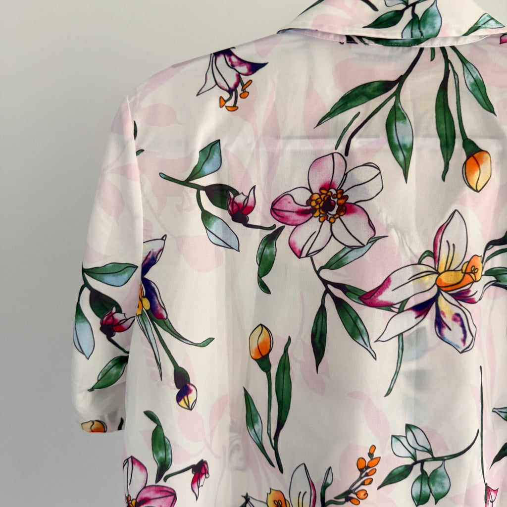 Established Bouquet Blouse White Floral Polyester Top Sz 14 Summer NWT - Image 4