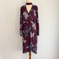 Portmans Floral Wrap Dress Burgundy Size 8 Elegant Long Sleeve - Image 1