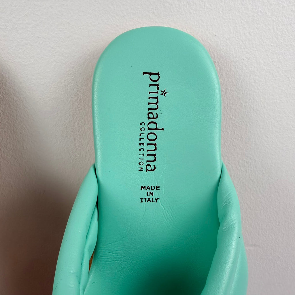 Primadonna Collection Sandals EU 38 Mint Green Leather Crossover Slide Italy - Image 11