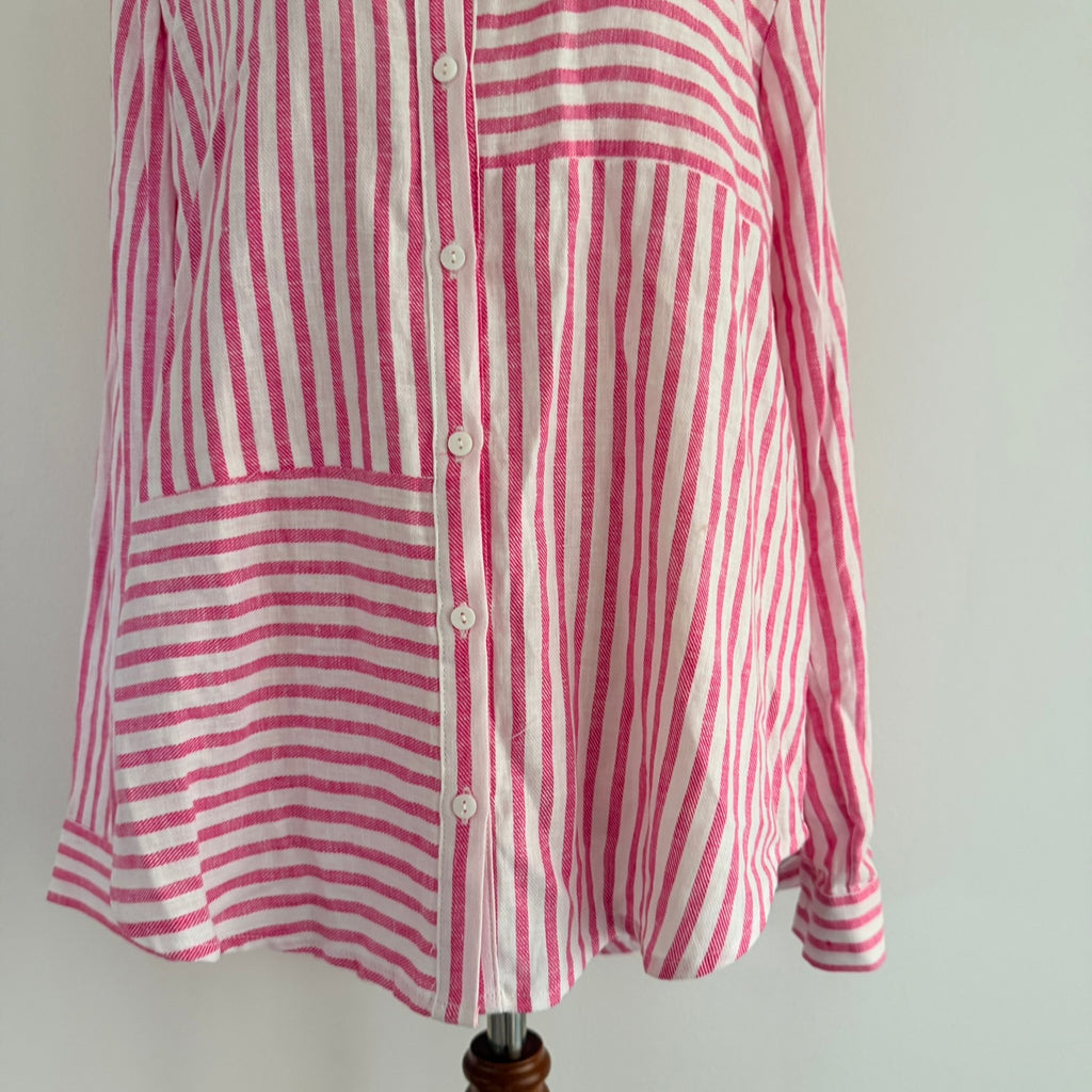 Regatta Sz 12 Red White Mixed Stripe Linen Cotton Button-Up Shirt Casual Resort - Image 5