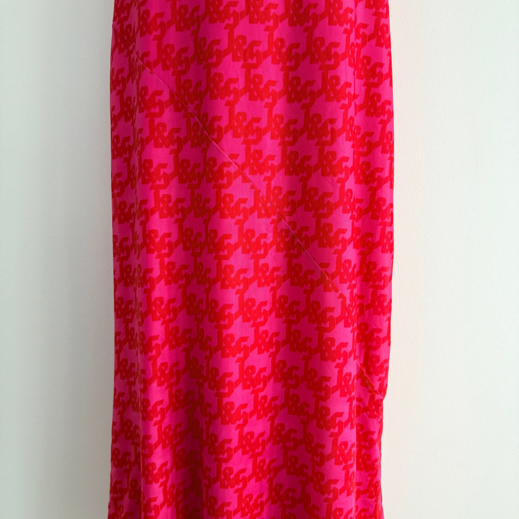 JGR & STN Pink Red Polyester Monogram Mesh Maxi Skirt Size 10 Party Night Out - Image 5