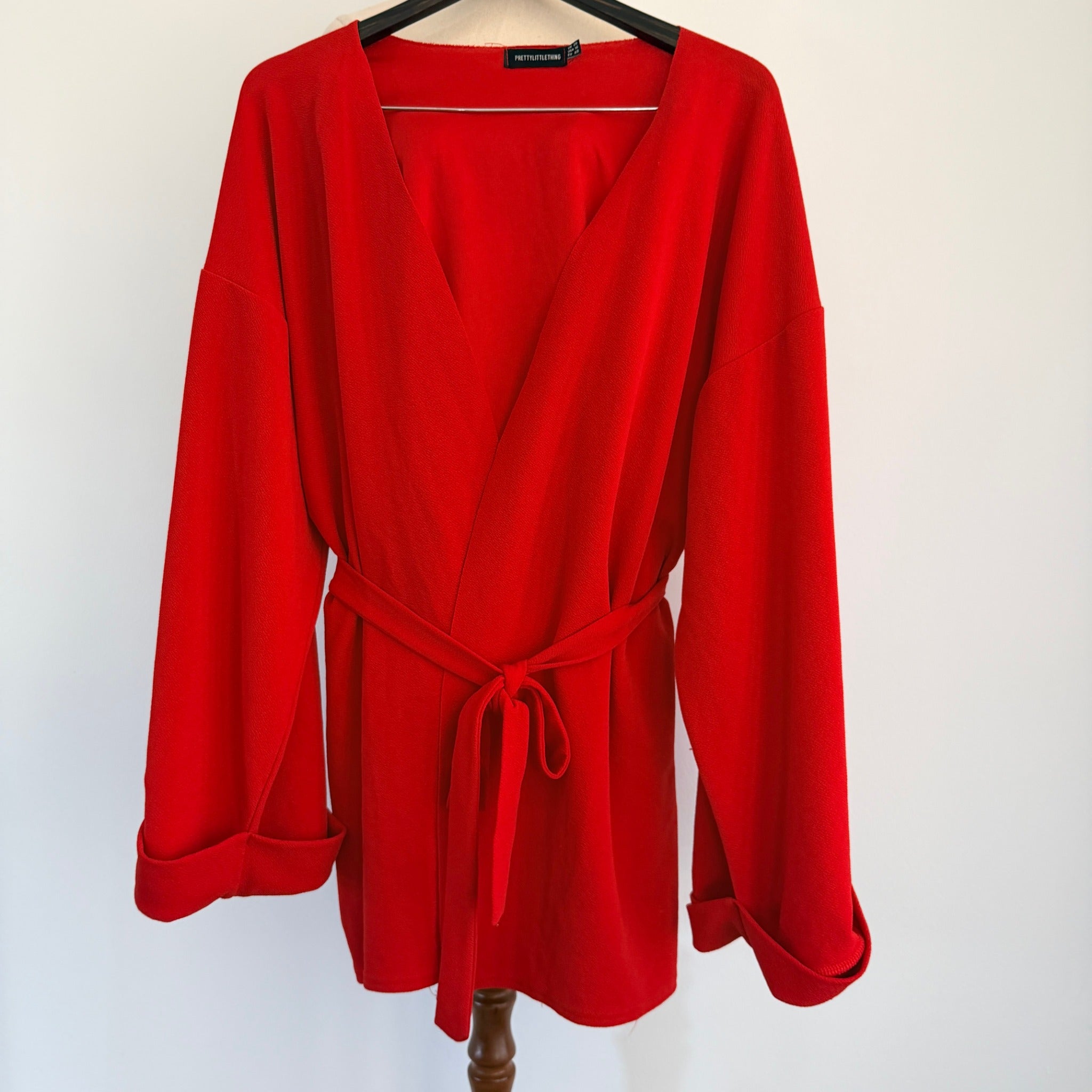 PrettyLittleThing Red Kimono Wrap Jacket Top Sz 20 V-Neck Party Evening - Image 1