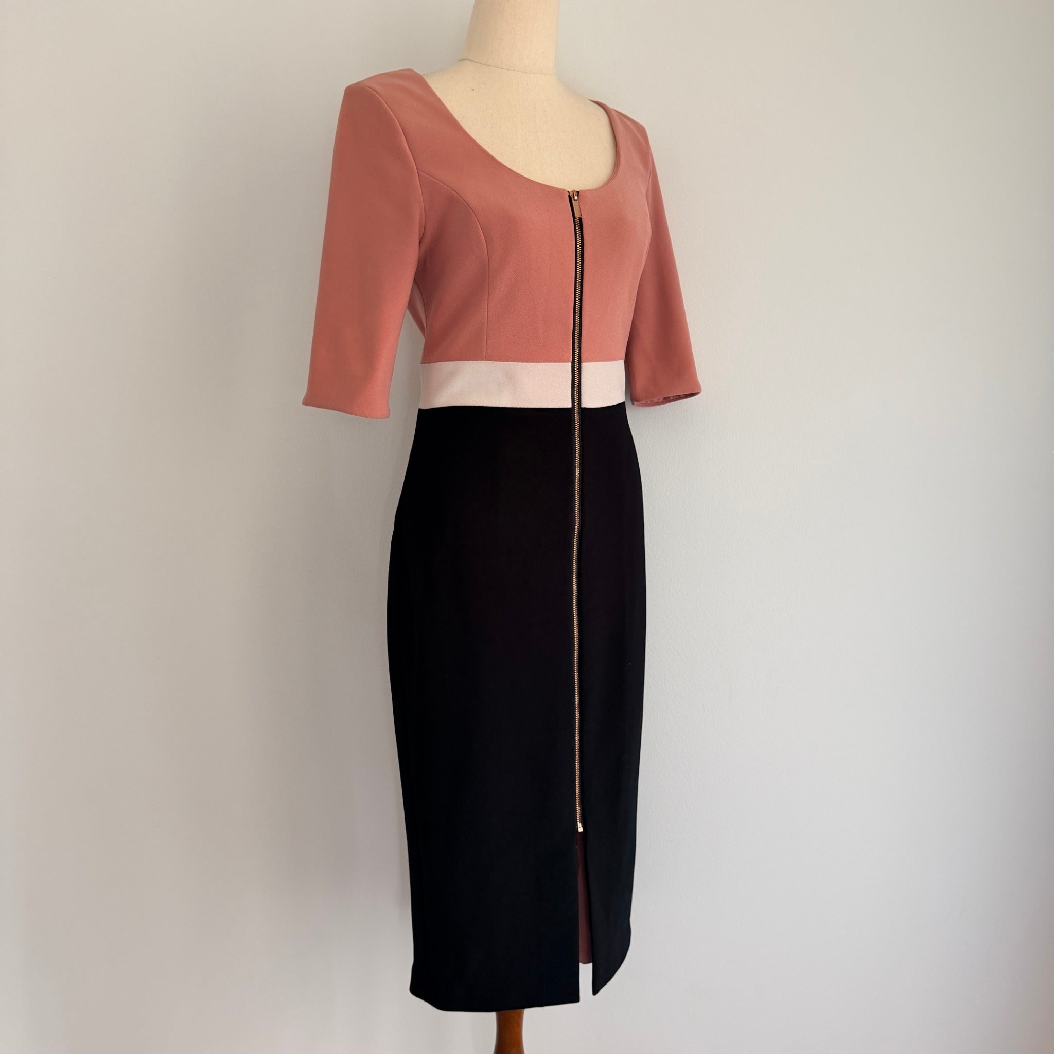 Portmans Colour Block Midi Dress Front Zip Detail Size 10 Casual - Image 9