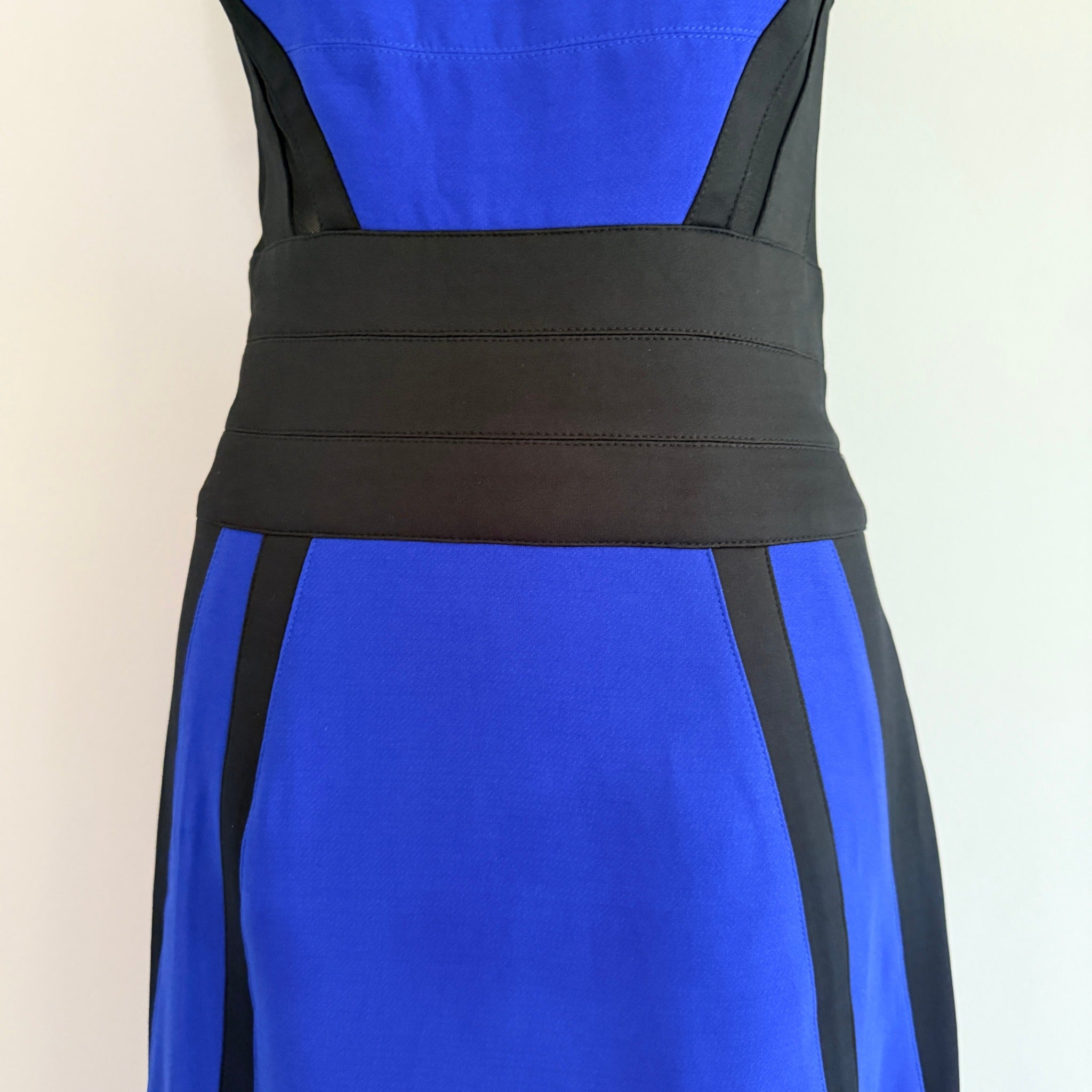 Bariano Australia Blue Black Polyester Mesh Colorblock Maxi Gown Sz 8 Formal - Image 15