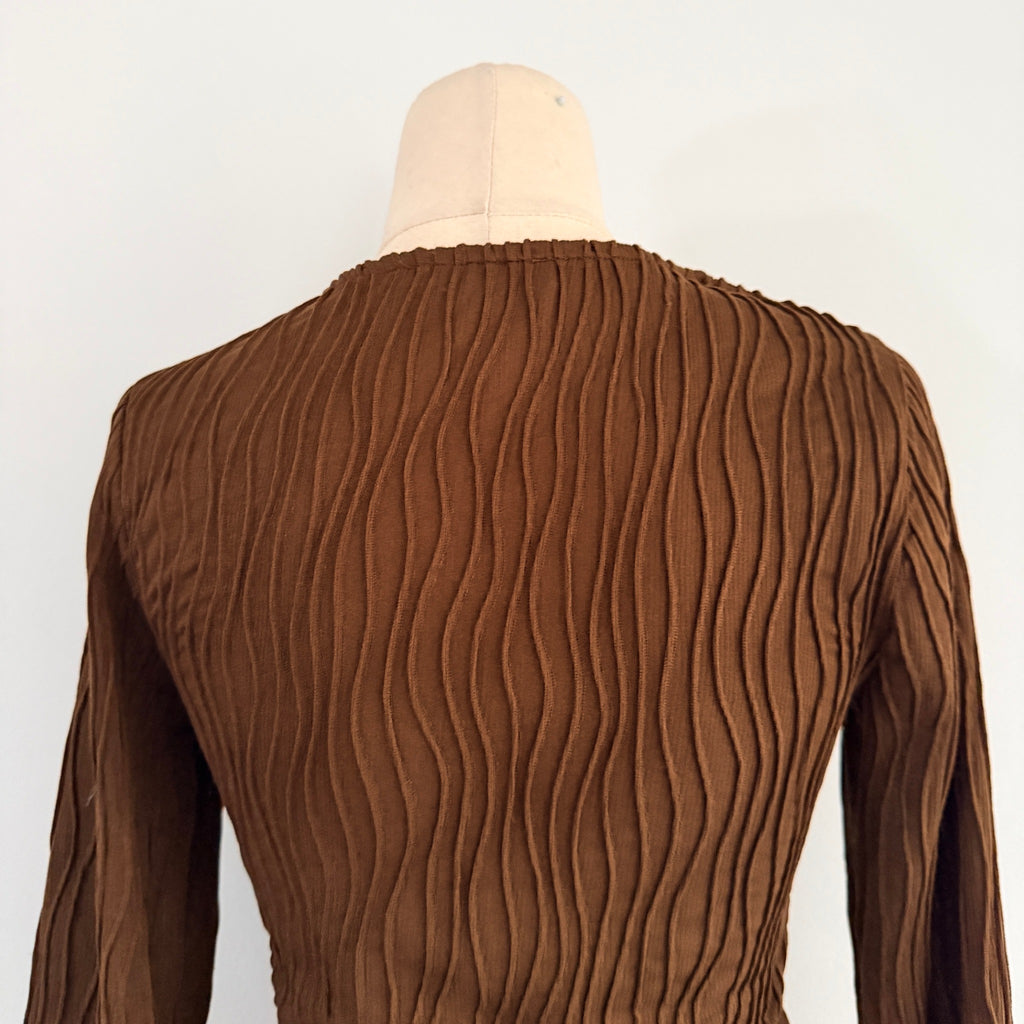 Dazie Womens Brown Polyester Elastane Long Sleeve Textured Top Size 6 Casual - Image 4