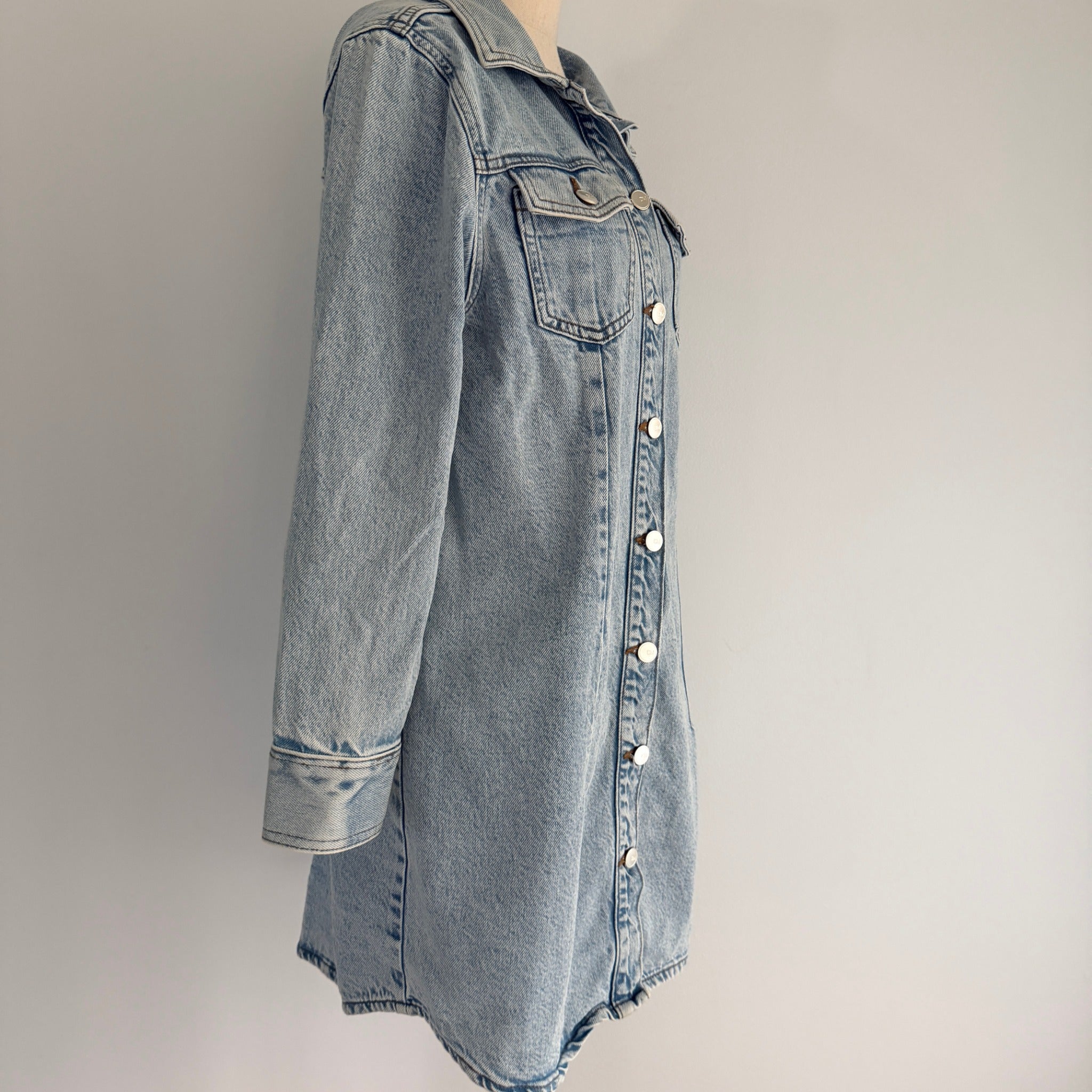 Dannii Minogue Petites Blue Cotton Denim Shirt Dress Size 10P Button Up Casual - Image 9