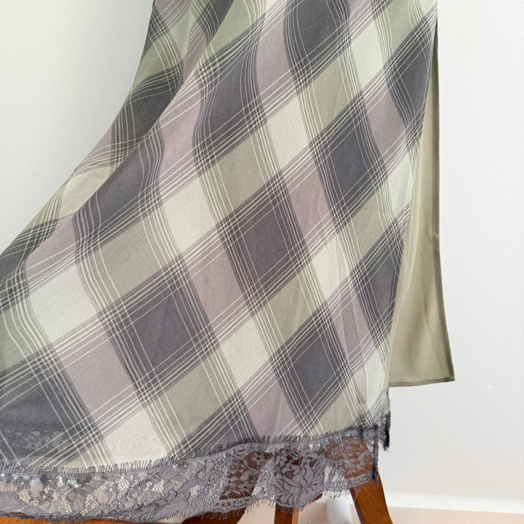 Glassons Khaki Charcoal Check Slip Dress Lace Trim Maxi Size 14 Evening BNWT - Image 10