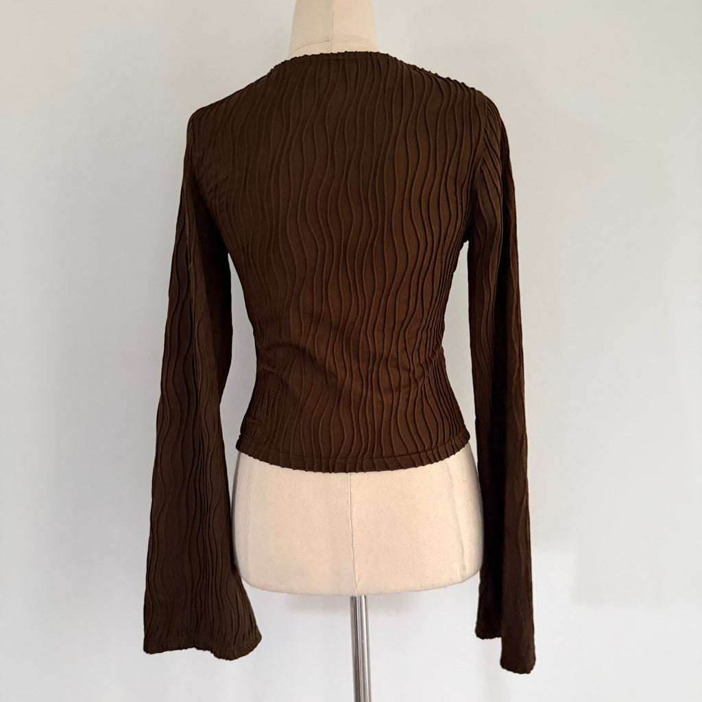 Dazie Womens Brown Polyester Elastane Long Sleeve Textured Top Size 6 Casual - Image 2