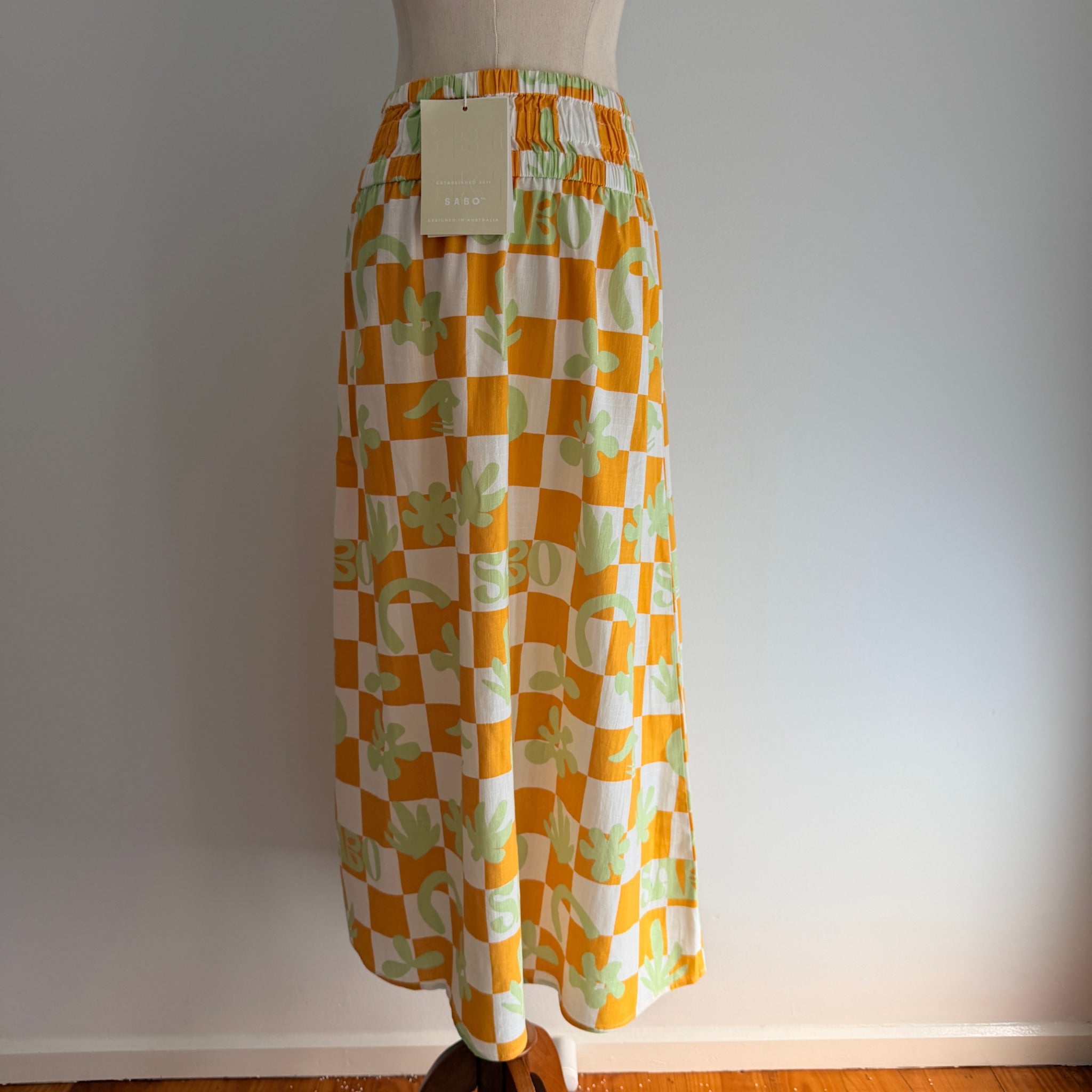 Sabo Orange And White Checkered Leaf Print Maxi Skirt - Image 7