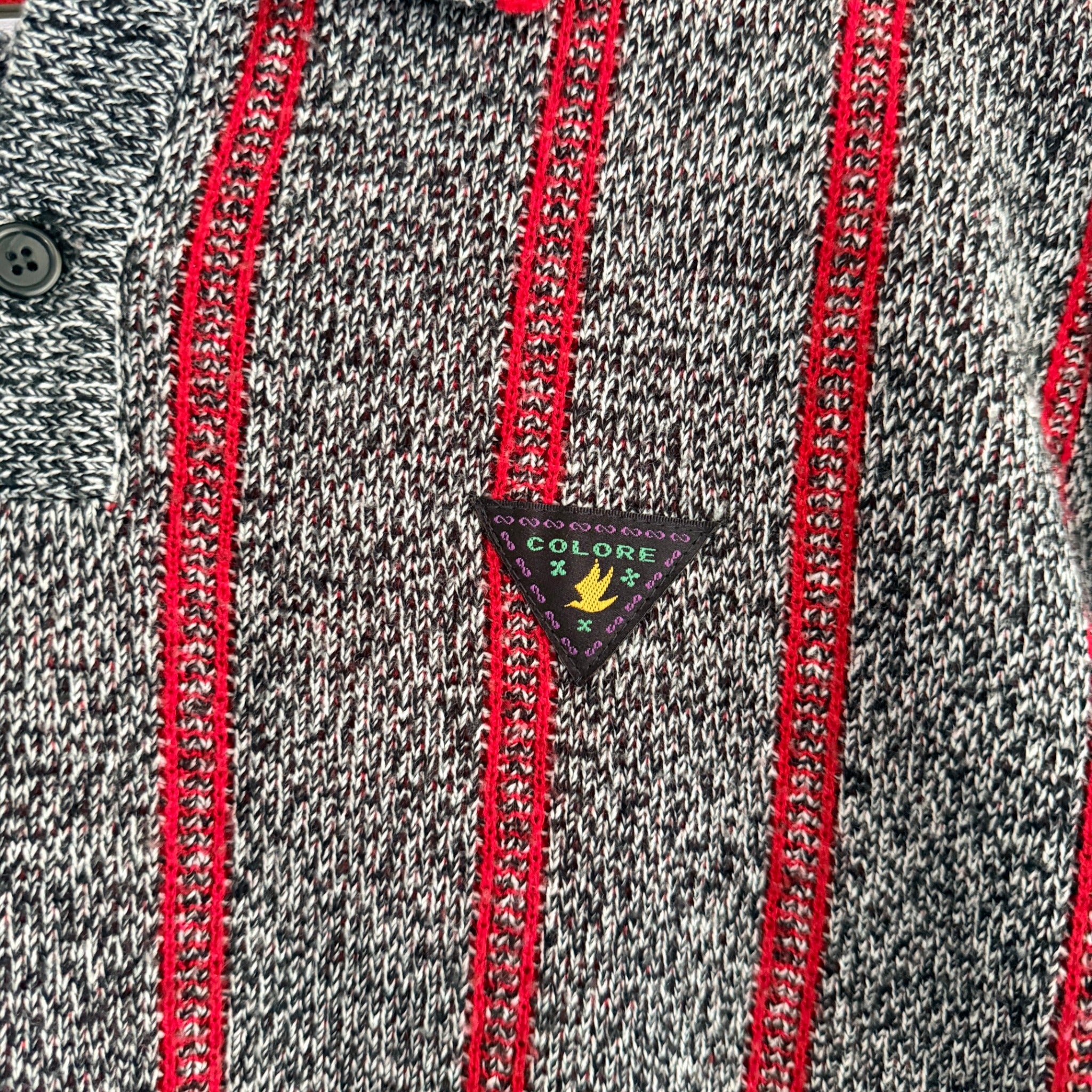 Playback Grey Red Acrylic Striped Knit Polo Sweater Sz M Vintage 90s Casual - Image 11