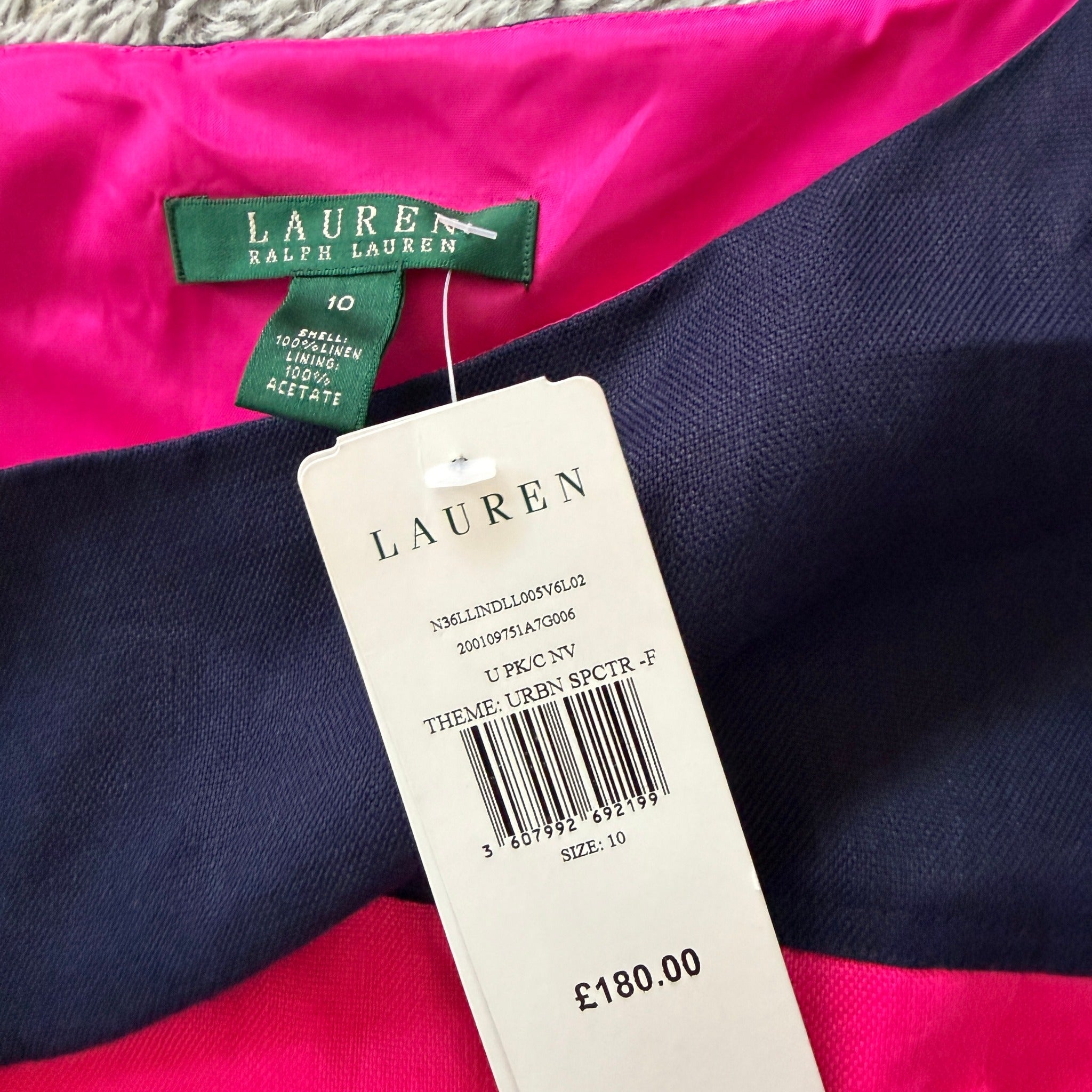 Lauren Ralph Lauren Colourblock Linen Dress Navy Pink Size 10 - Image 7