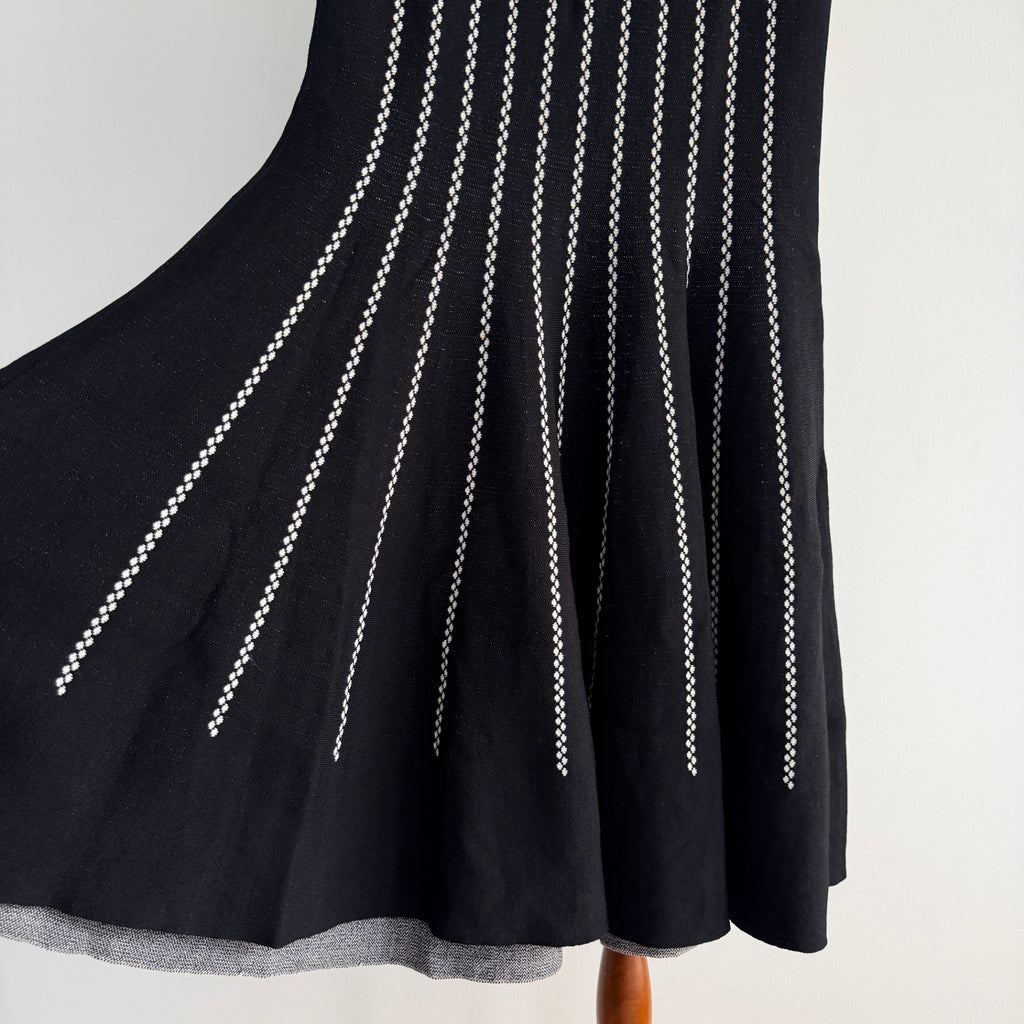 Feathers Womens Black White Striped Knit Sleeveless Fit Flare Dress Size L - Image 10