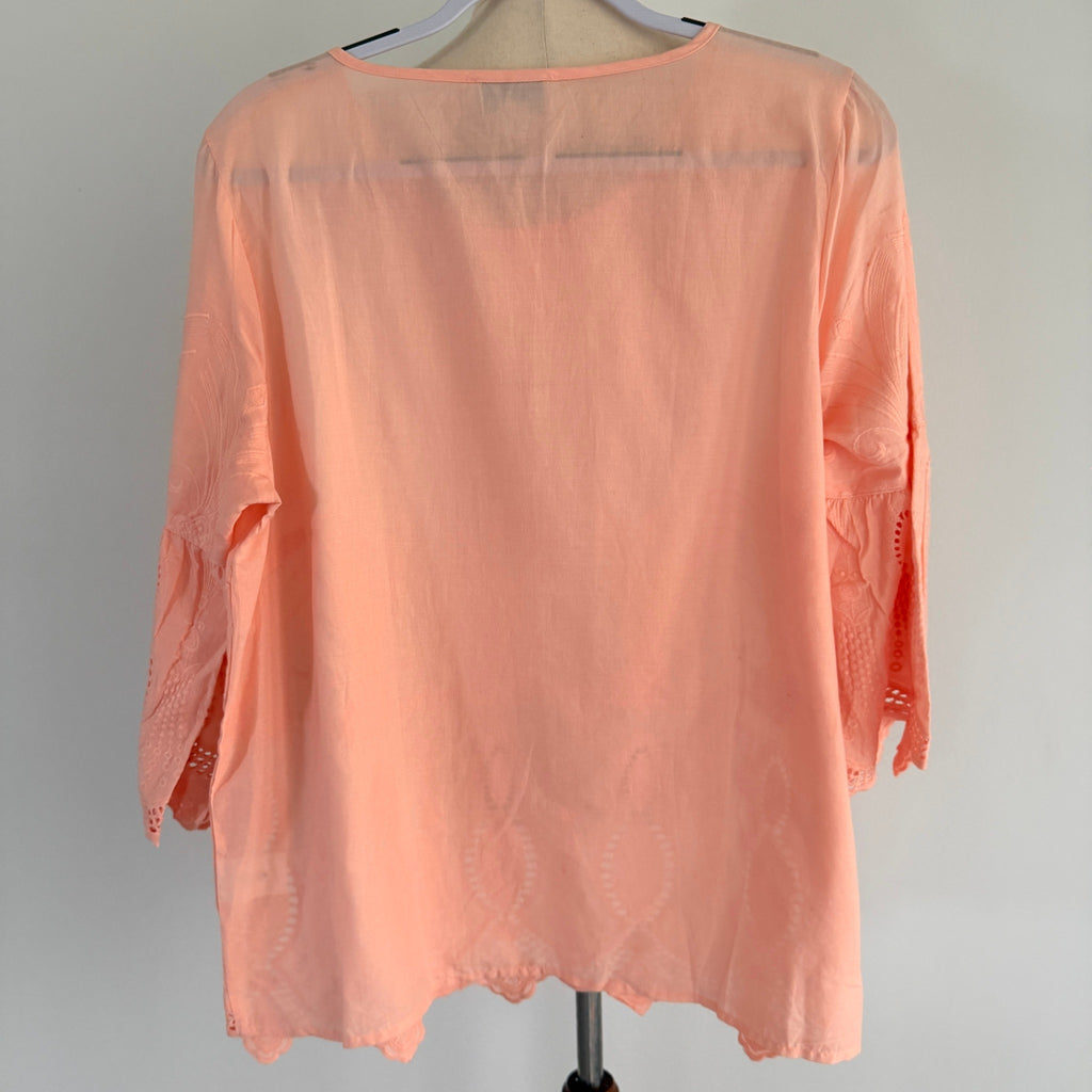 Established Peach Cotton Eyelet Lace Tunic Top Size 14 BNWT Boho Casual - Image 2