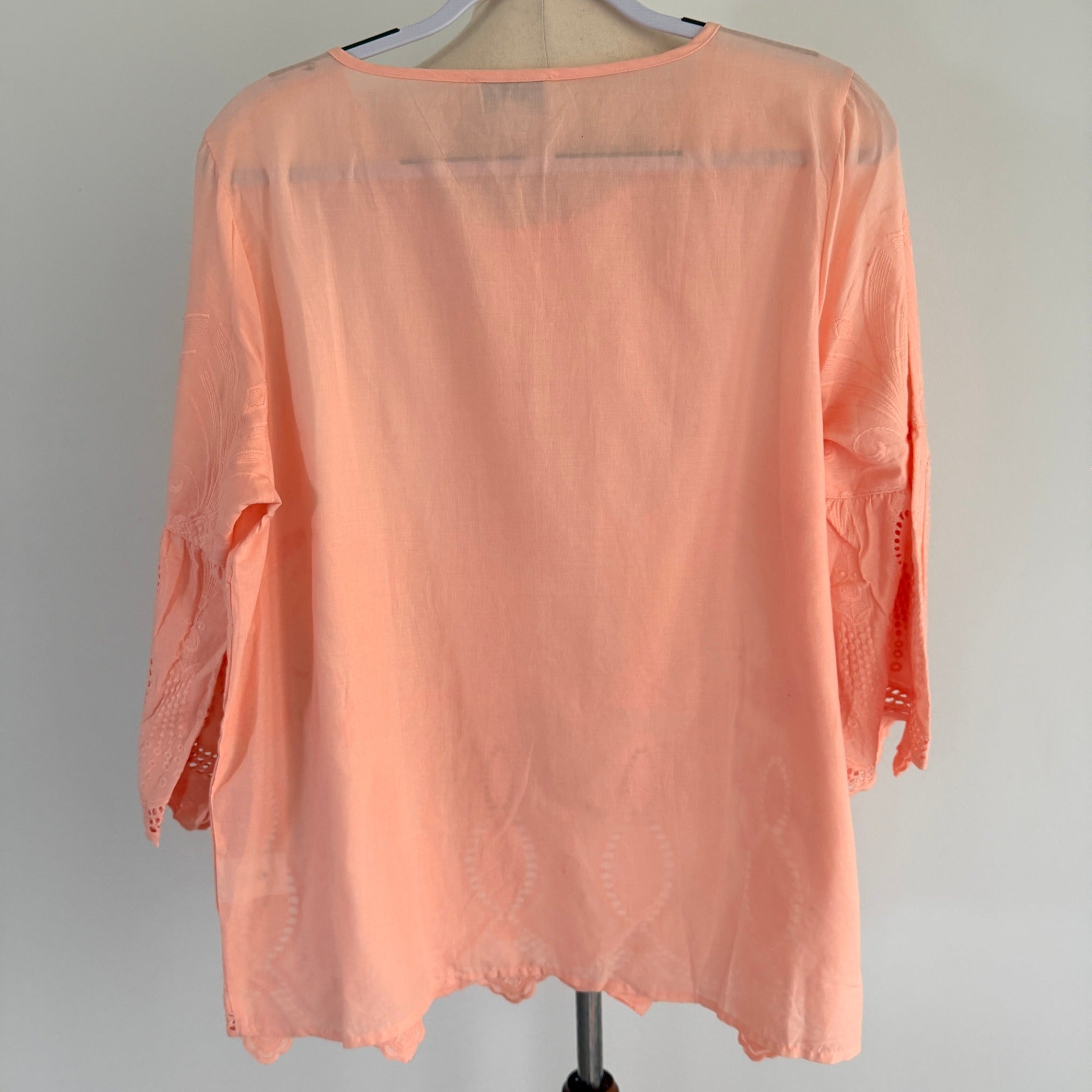 Established Peach Cotton Eyelet Lace Tunic Top Size 14 BNWT Boho Casual - Image 2
