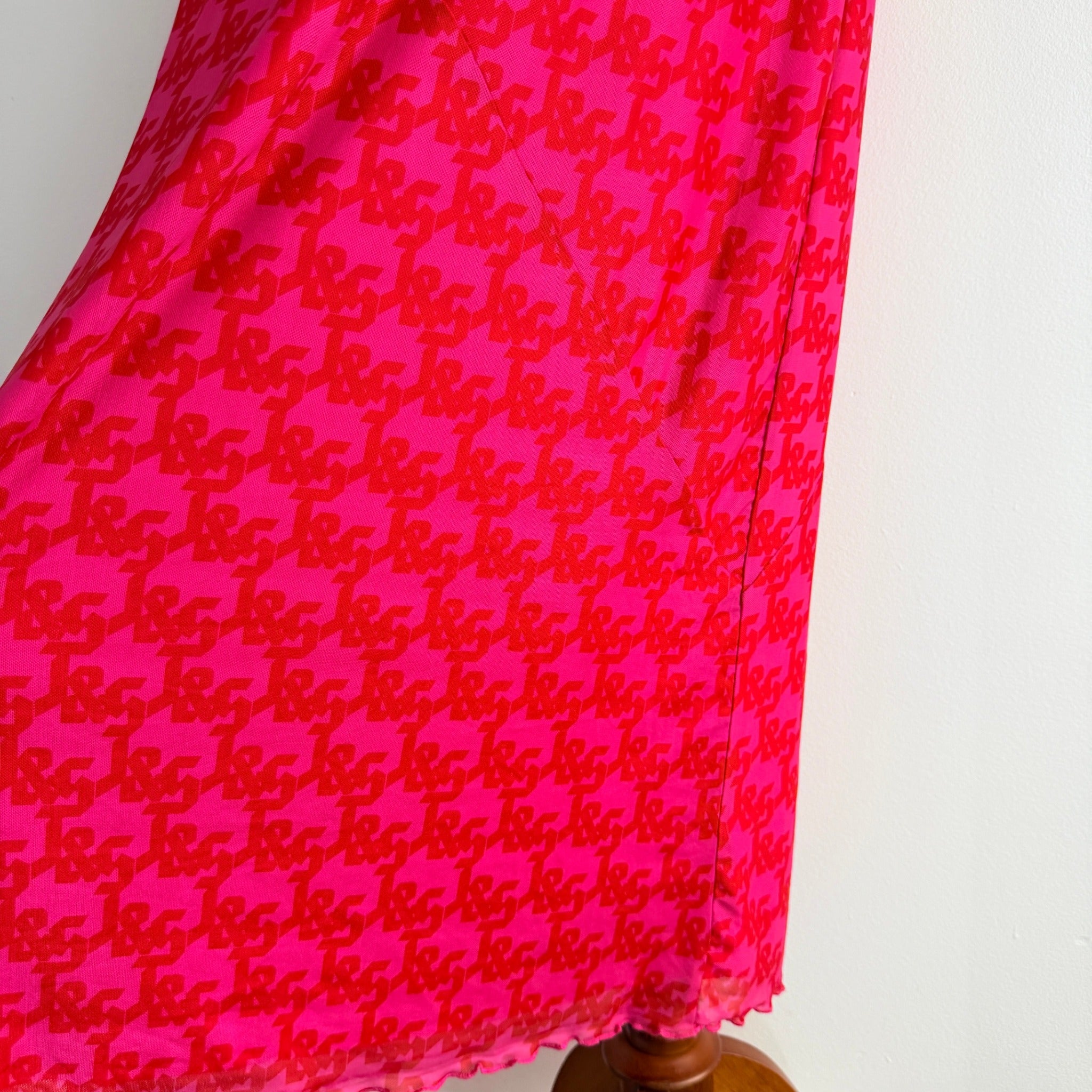 JGR & STN Pink Red Polyester Monogram Mesh Maxi Skirt Size 10 Party Night Out - Image 7