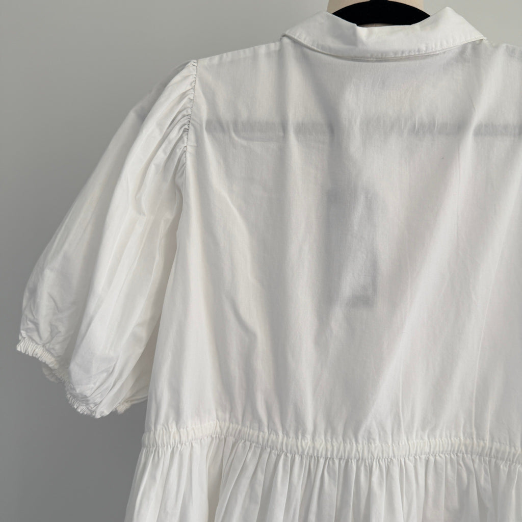 Vero Moda White Cotton Midi Dress Puff Sleeve Tie Waist Size M Casual BNWT - Image 4