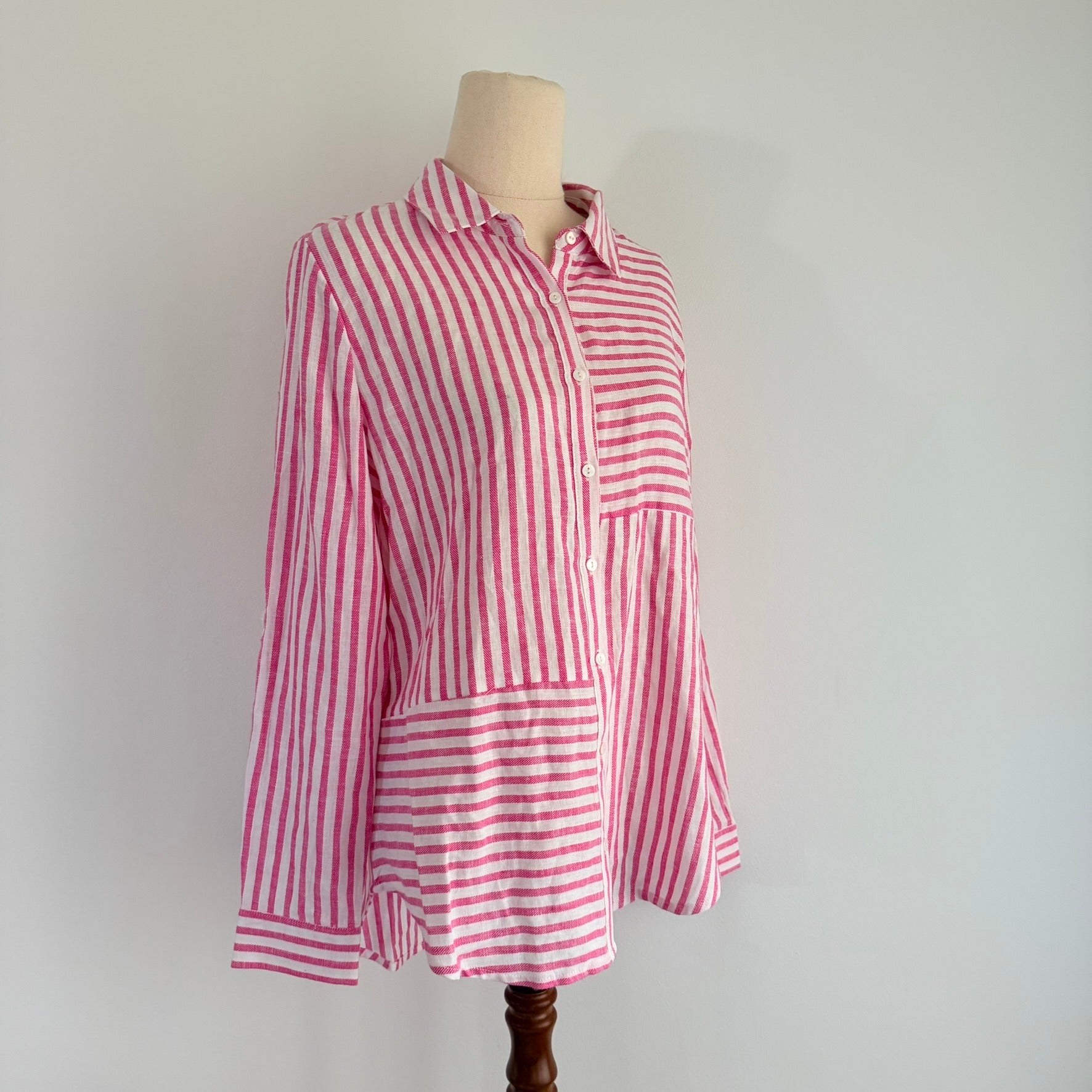 Regatta Sz 12 Red White Mixed Stripe Linen Cotton Button-Up Shirt Casual Resort - Image 9