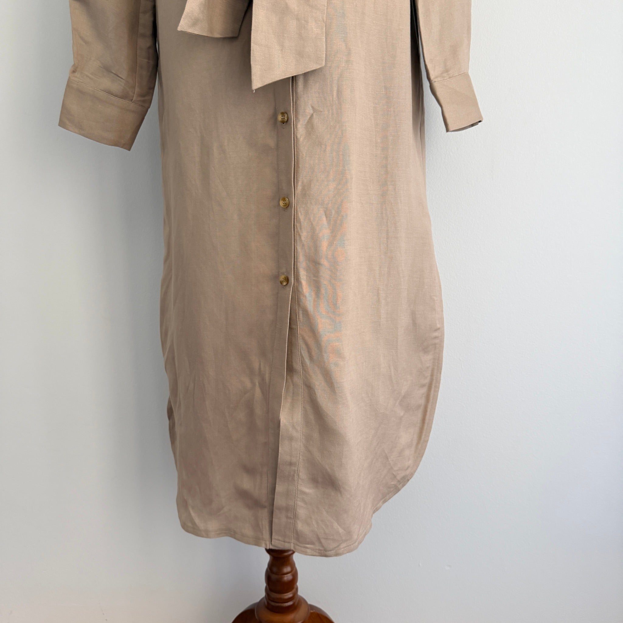 by WILLA Tan Long Sleeve Shirt Dress Belted Midi Size 8 Workwear BNWT - Image 11