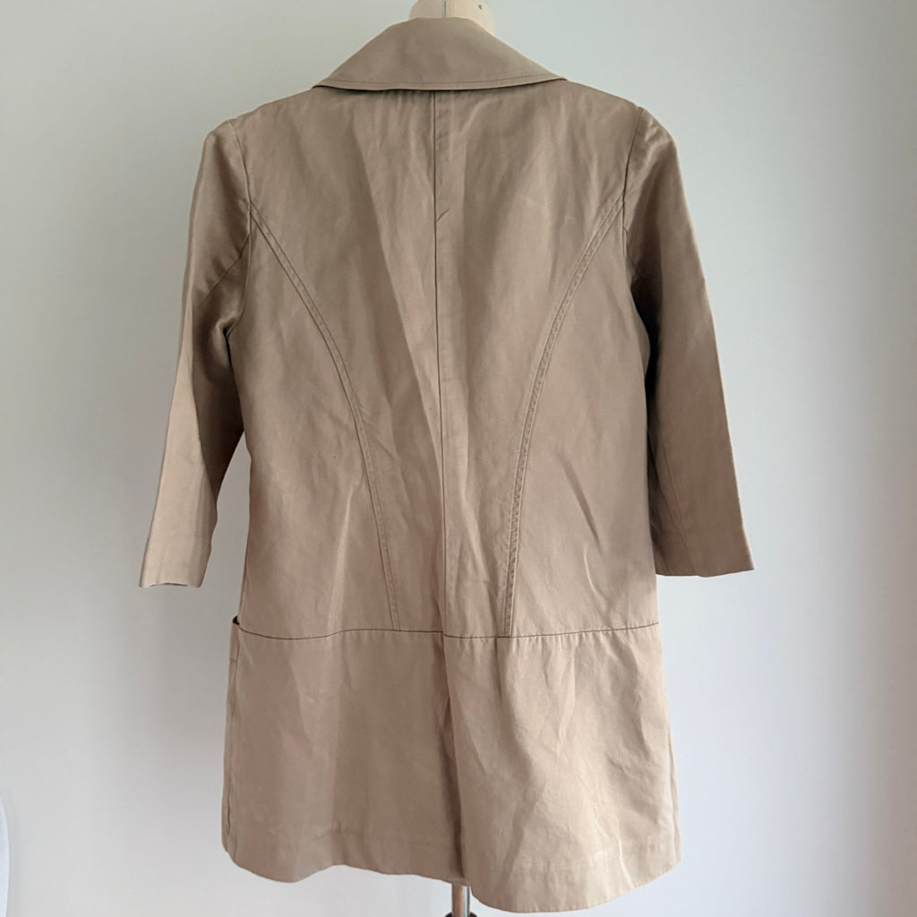 Cue Short Trench Coat  Size 10 Beige Cotton Linen Double Breasted Made Australia - Image 7