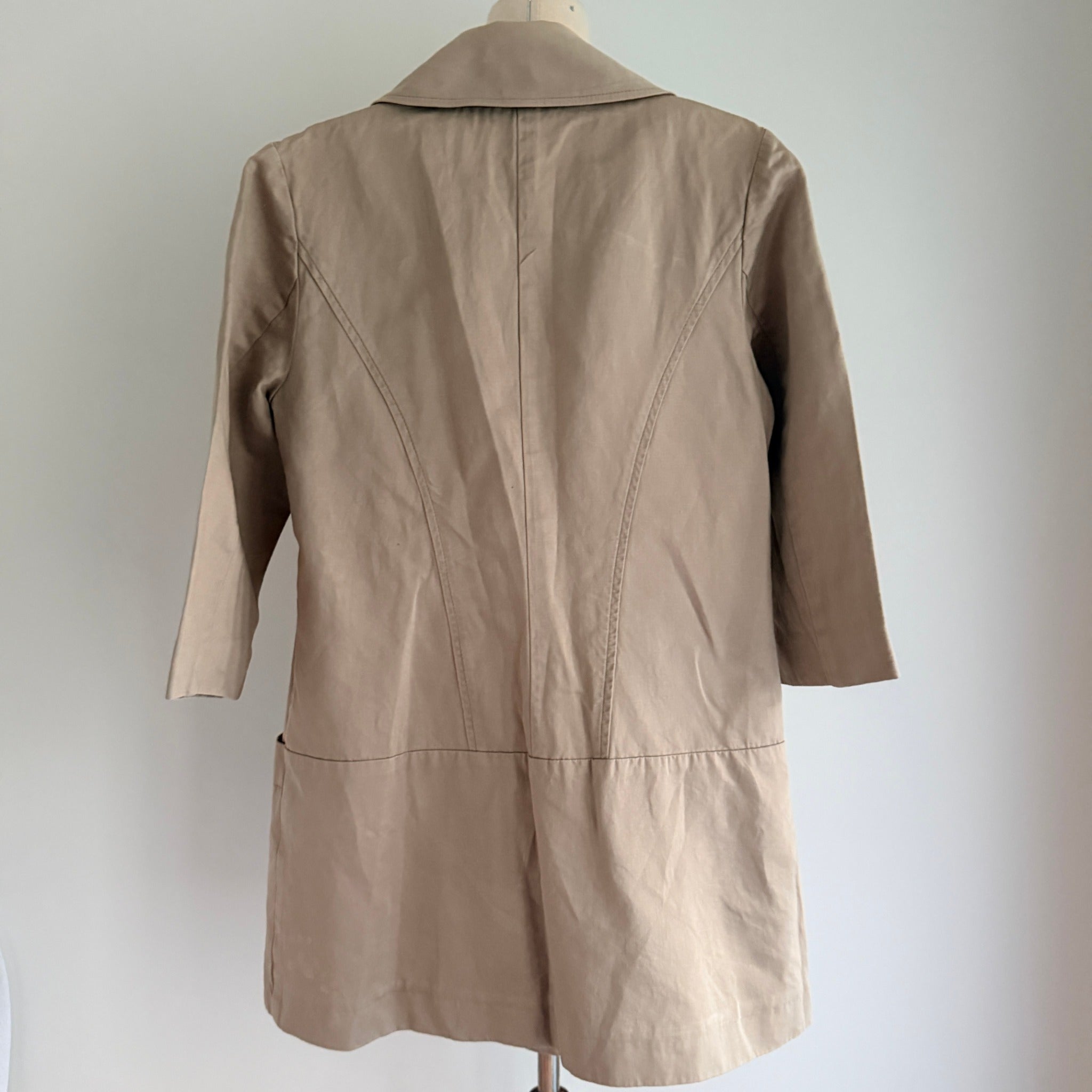 Cue Short Trench Coat  Size 10 Beige Cotton Linen Double Breasted Made Australia - Image 7