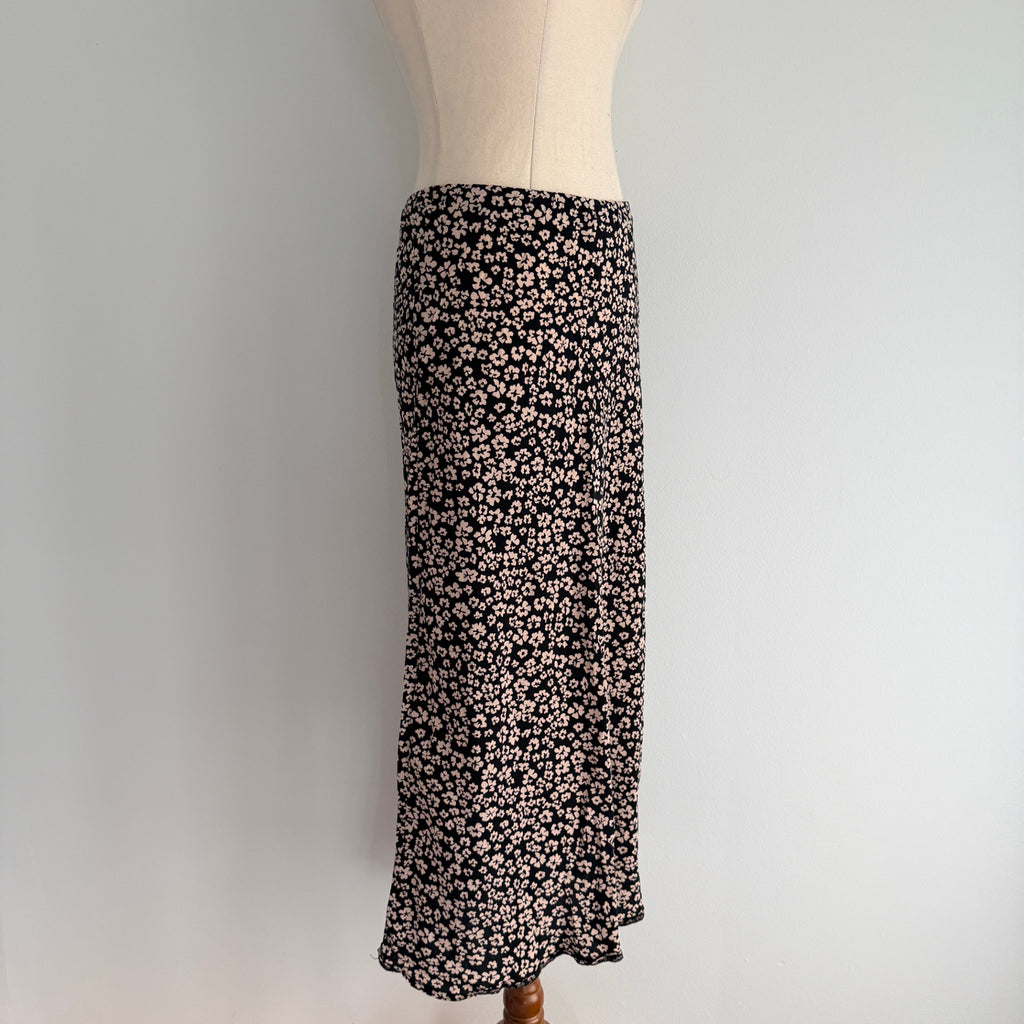 Kookai Black White Ditsy Floral Midi Skirt Size 38 Bias Cut Casual Day - Image 9