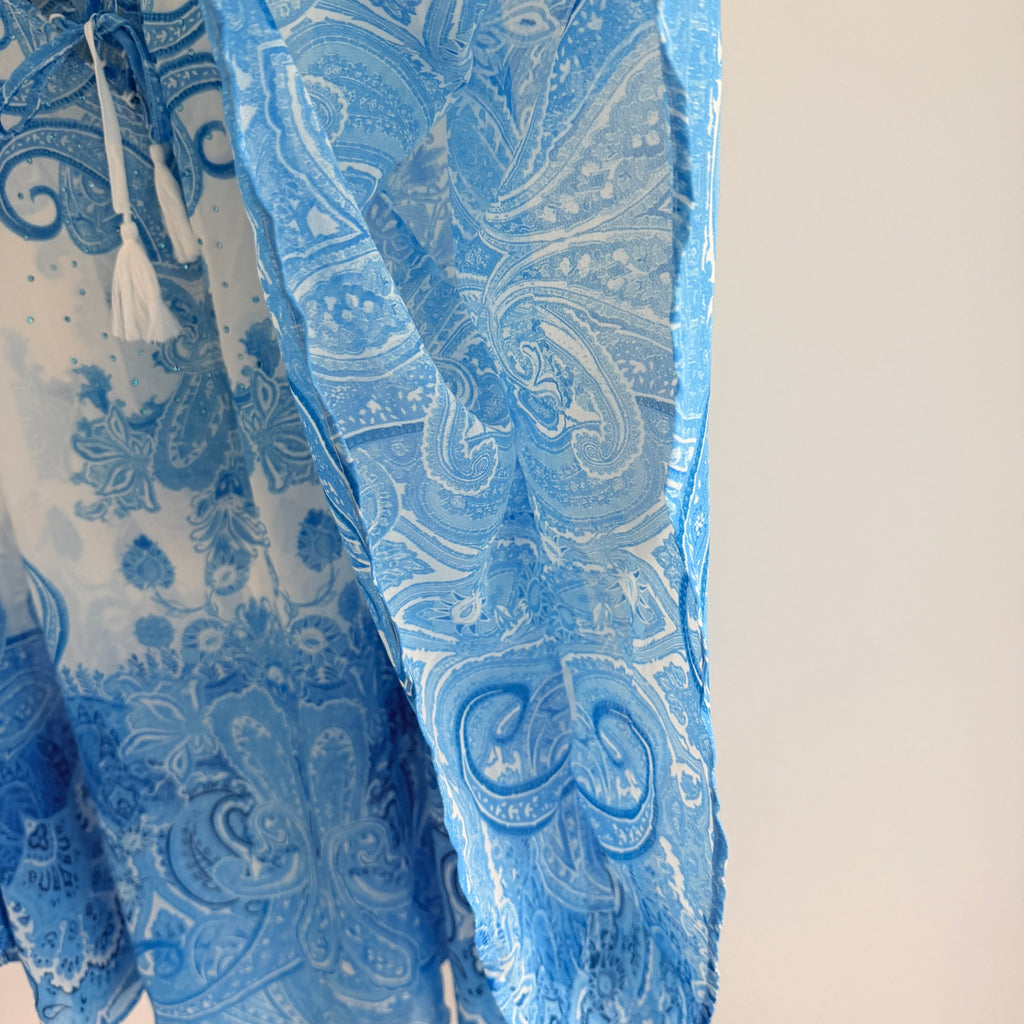 Beme Blue White Paisley Polyester Kaftan Top Size XXL Boho Beach Cover Up BNWT - Image 8