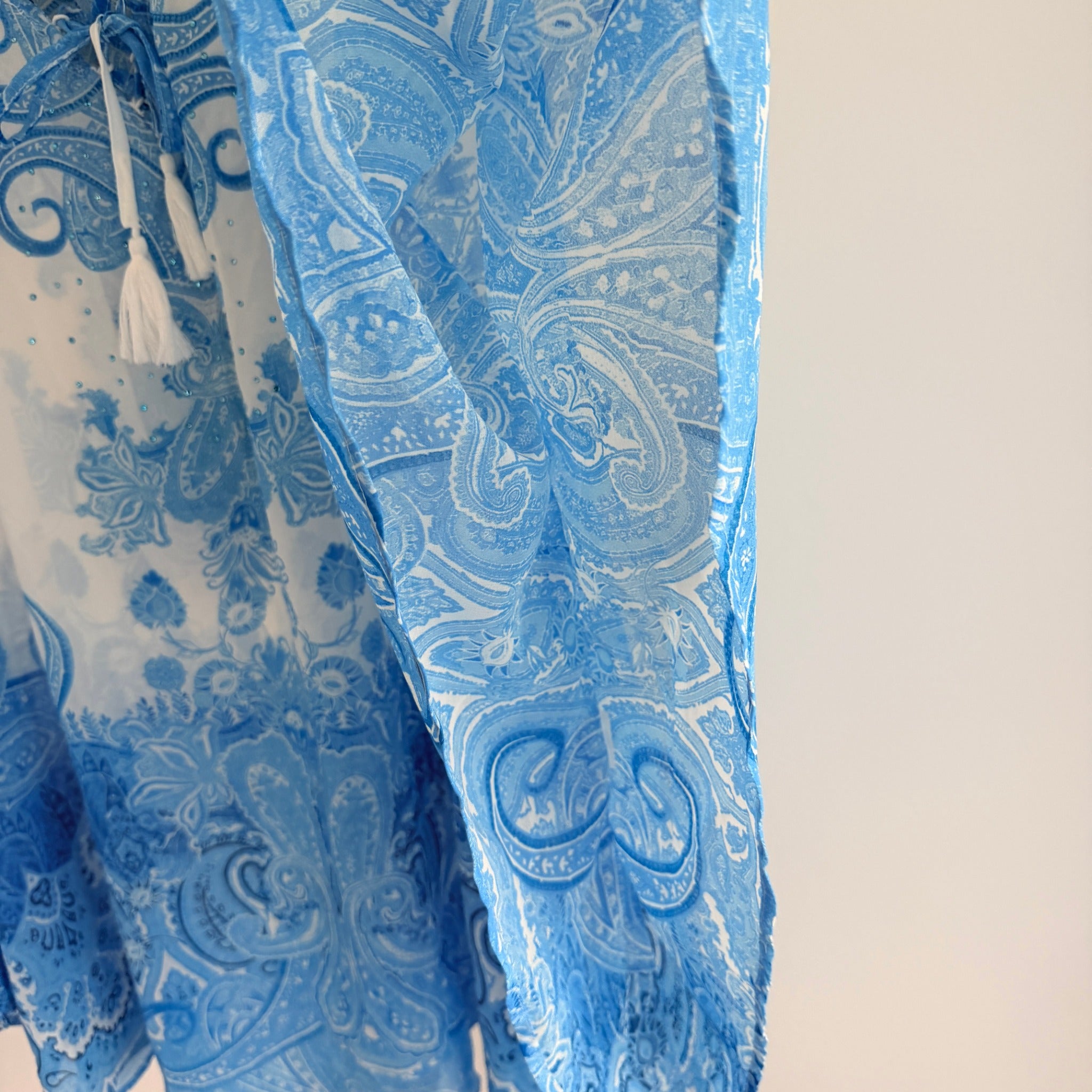 Beme Blue White Paisley Polyester Kaftan Top Size XXL Boho Beach Cover Up BNWT - Image 8