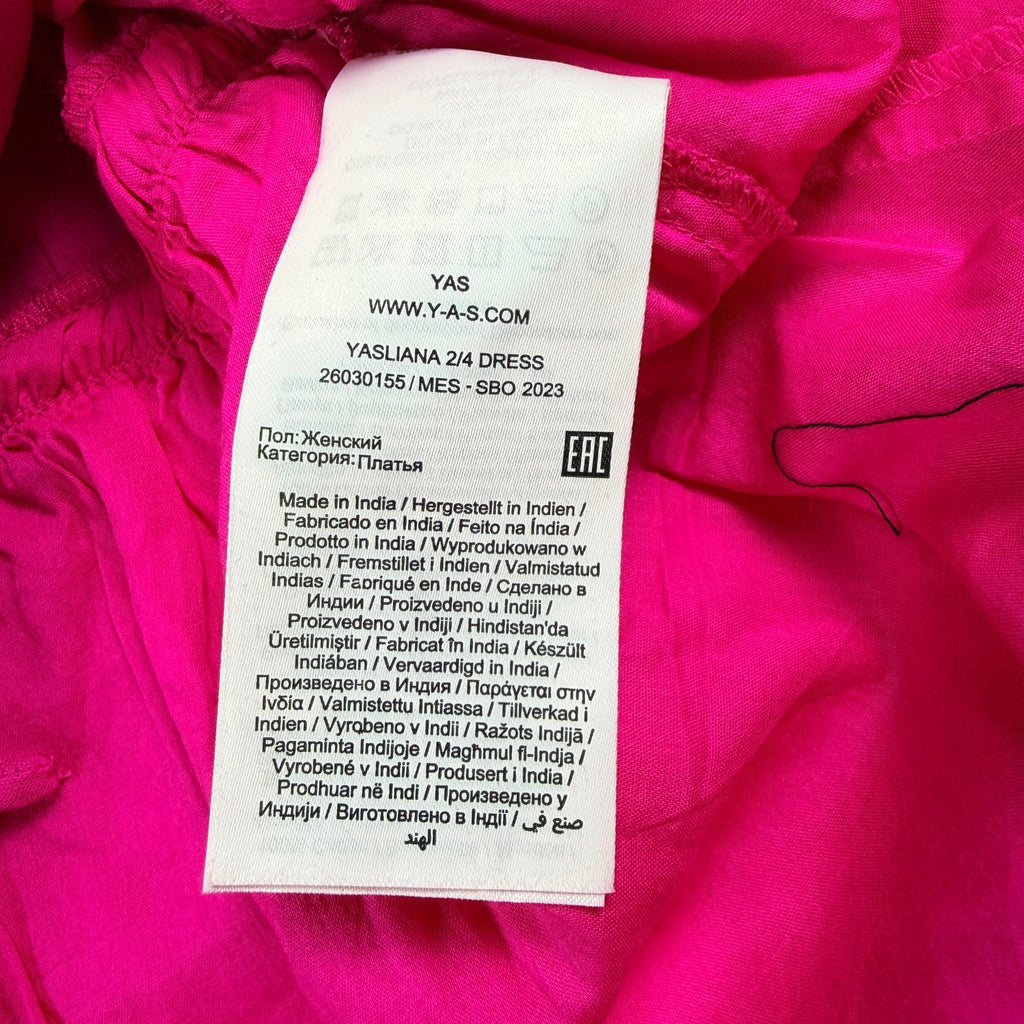 YAS Womens Wrap Dress Size XS Pink Cotton Puff Sleeve Tie Waist Summer - Image 14