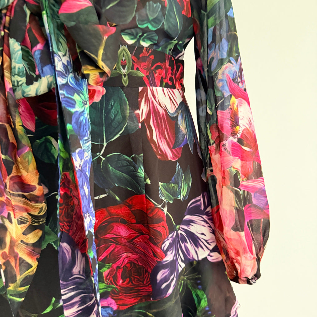Sheike Floral Print Tie-Front Long Sleeve Mini Dress Size 8 - Image 10