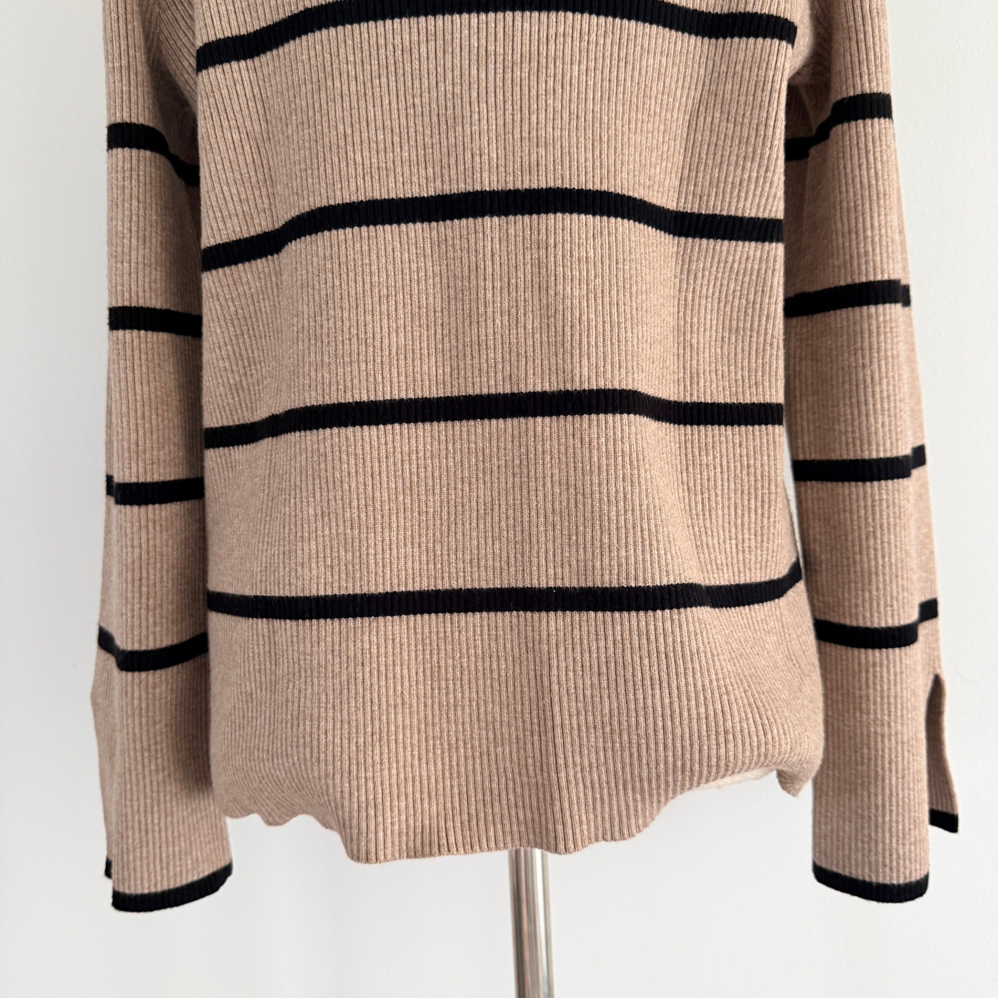 Feather + Noise Beige Stripe Ribbed Knit Jumper Sweater S/M Viscose Casual - Image 7