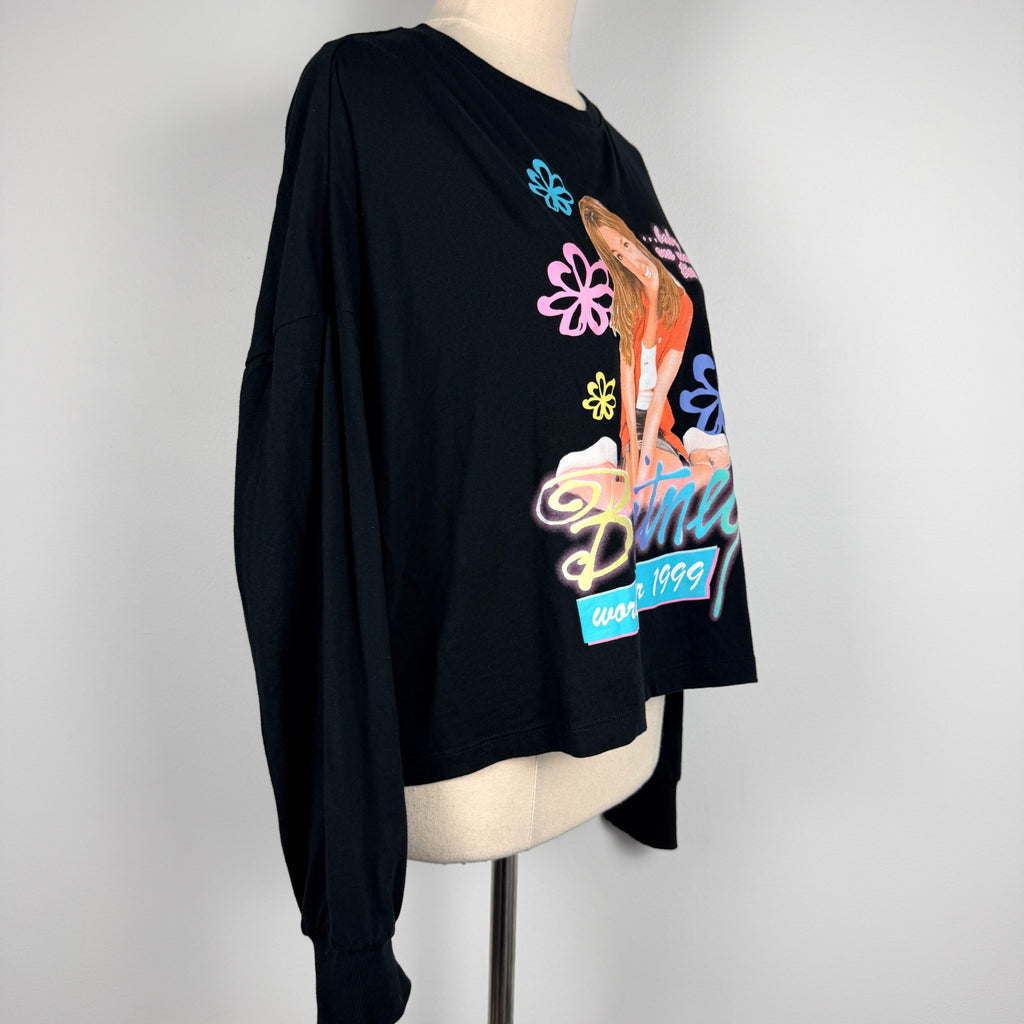 Britney Spears Black Cotton Long Sleeve Crop Top Size 12 Graphic Tour Tee Casual - Image 9