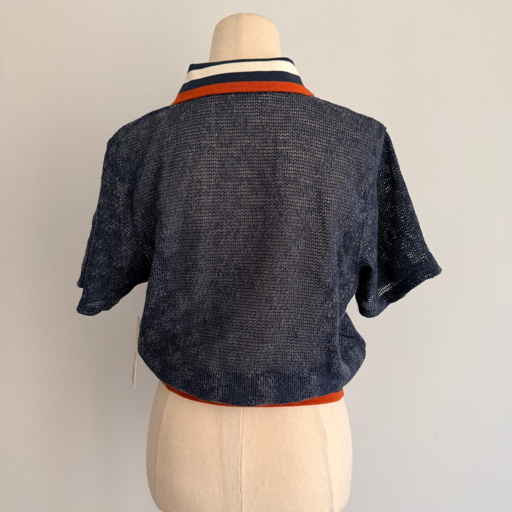 Brixton Womens Size S Navy Sheer Crochet Knit Polo Crop Top BNWOT - Image 8