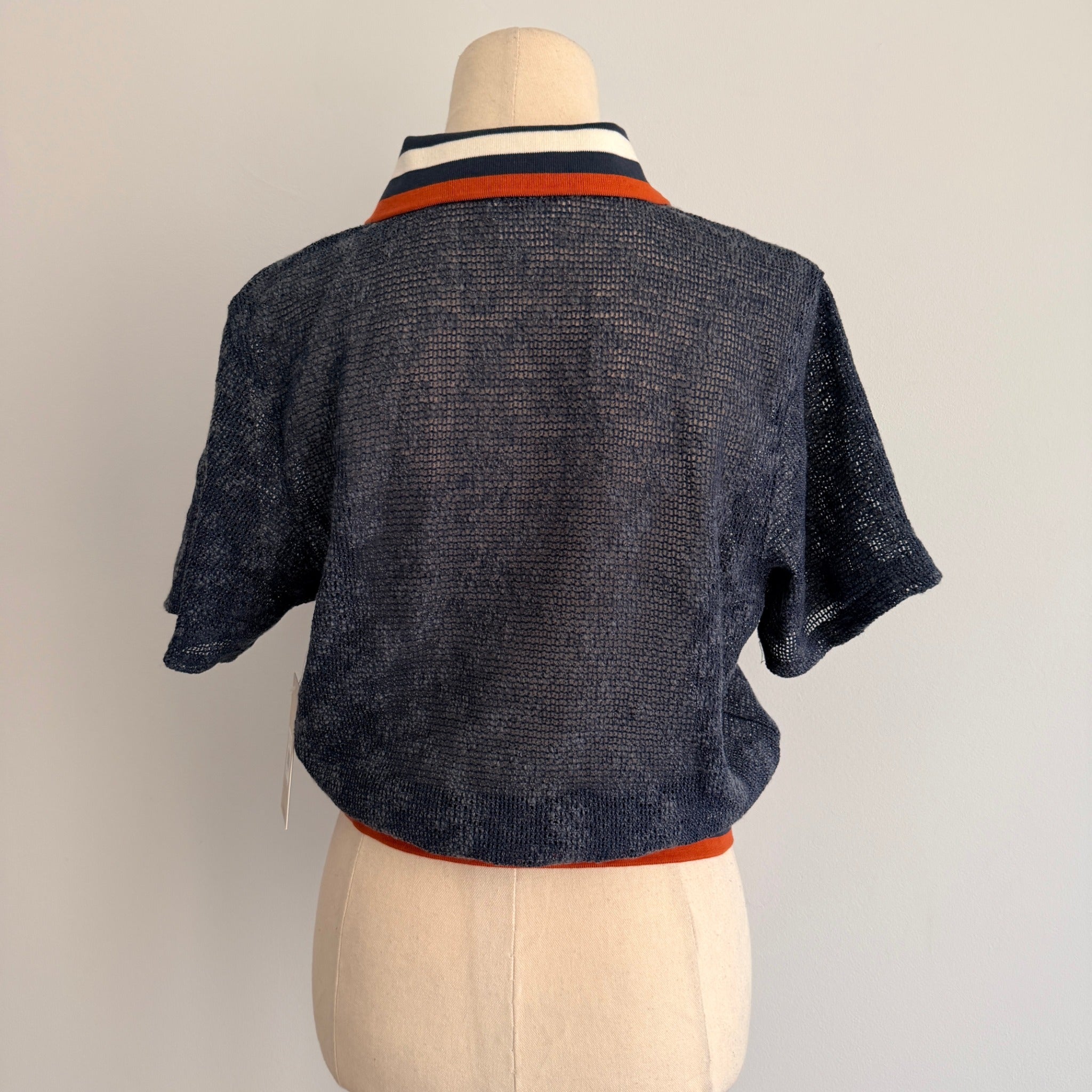Brixton Womens Size S Navy Sheer Crochet Knit Polo Crop Top BNWOT - Image 8