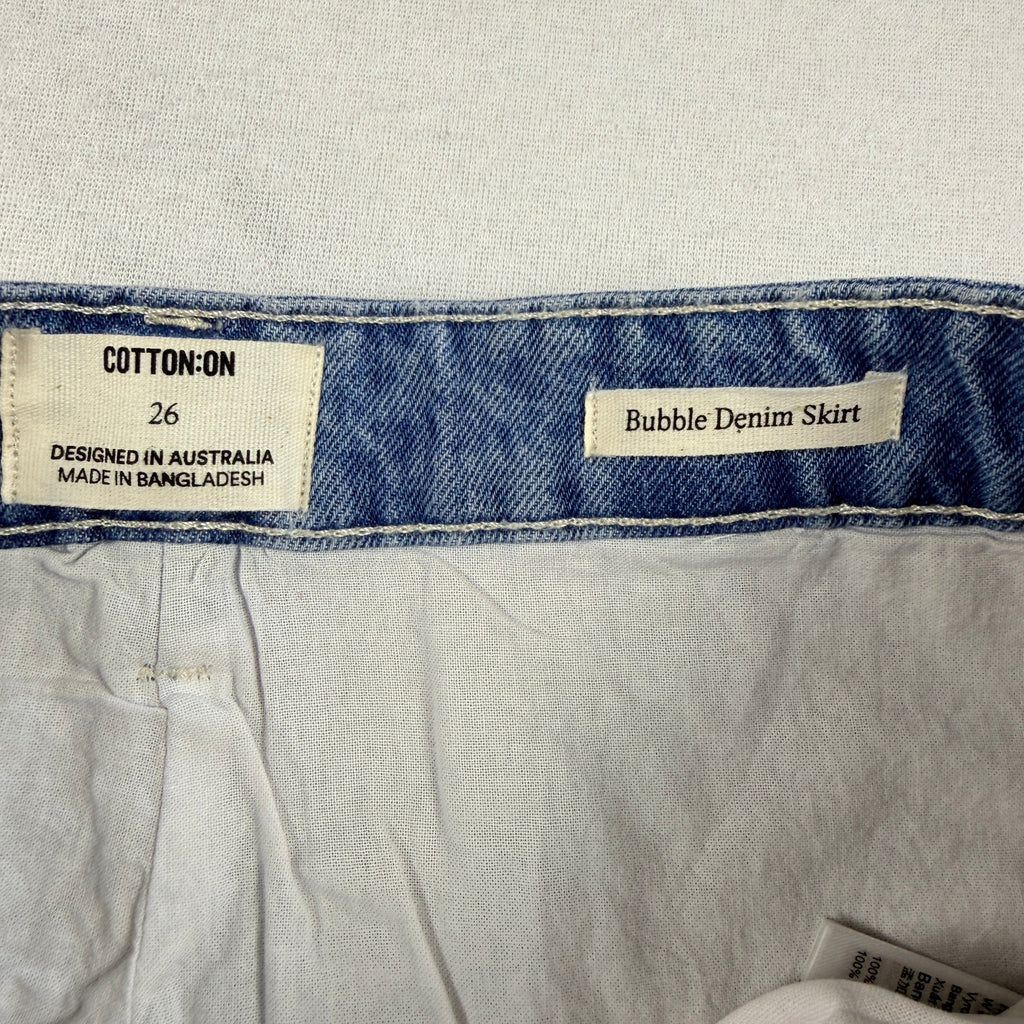 Cotton On Bubble Denim Skirt Sports Blue Cotton Size 26 Y2K Mini BNWT - Image 5