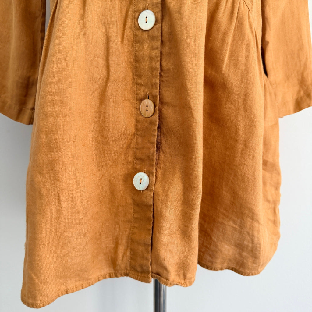 Sussan Linen Tunic Top Ochre V-Neck Button-Down Size 6 Relaxed Summer Casual - Image 14