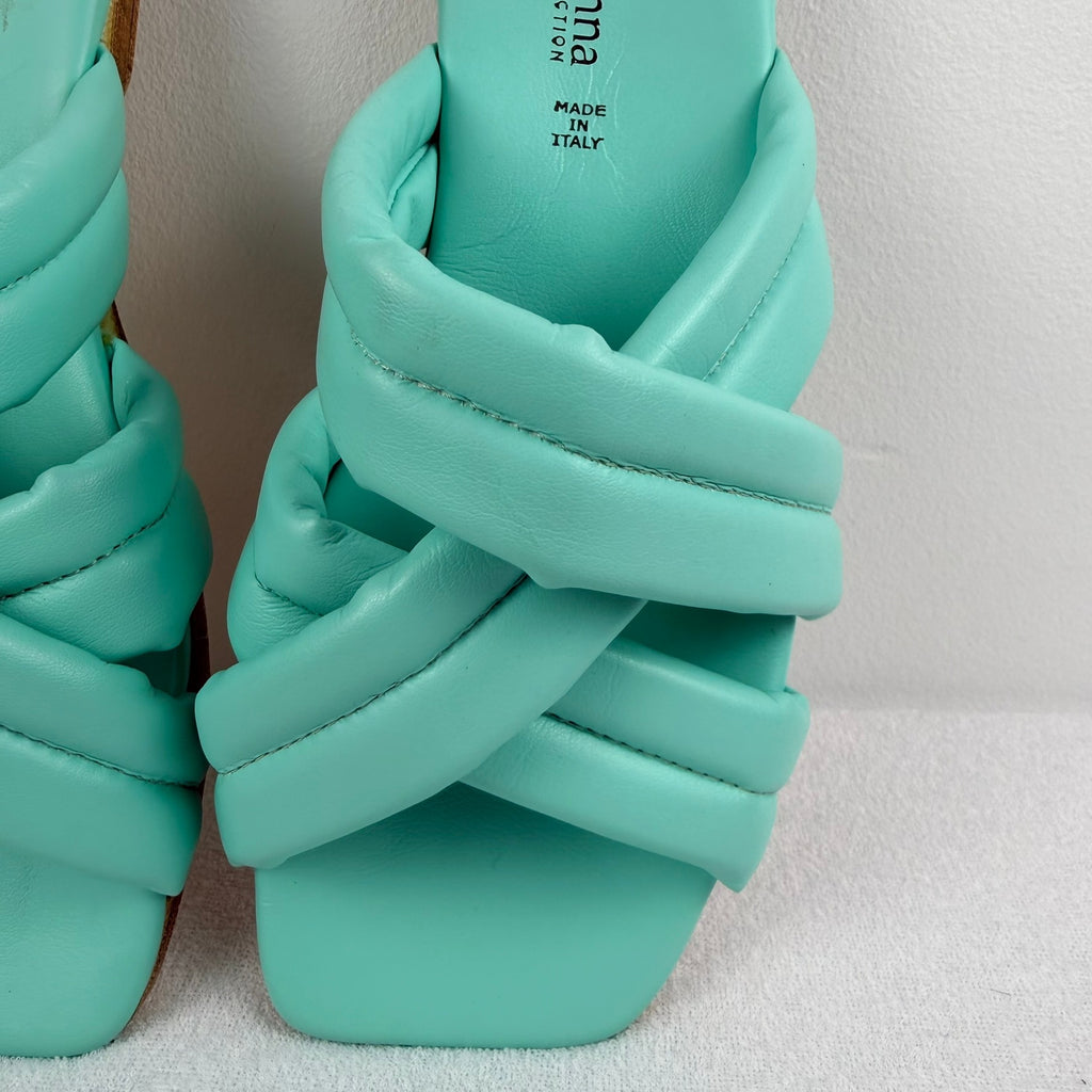 Primadonna Collection Sandals EU 38 Mint Green Leather Crossover Slide Italy - Image 10