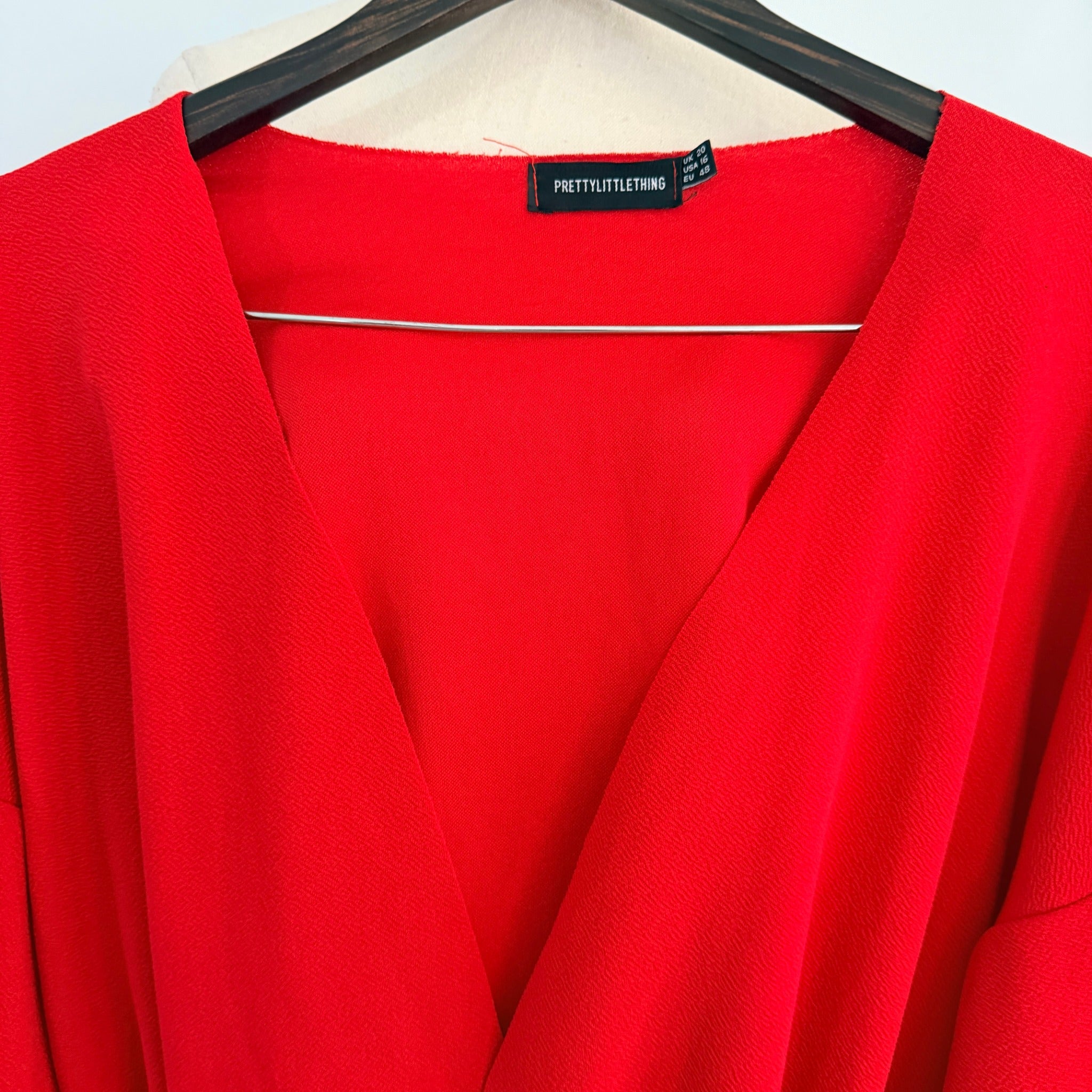 PrettyLittleThing Red Kimono Wrap Jacket Top Sz 20 V-Neck Party Evening - Image 4