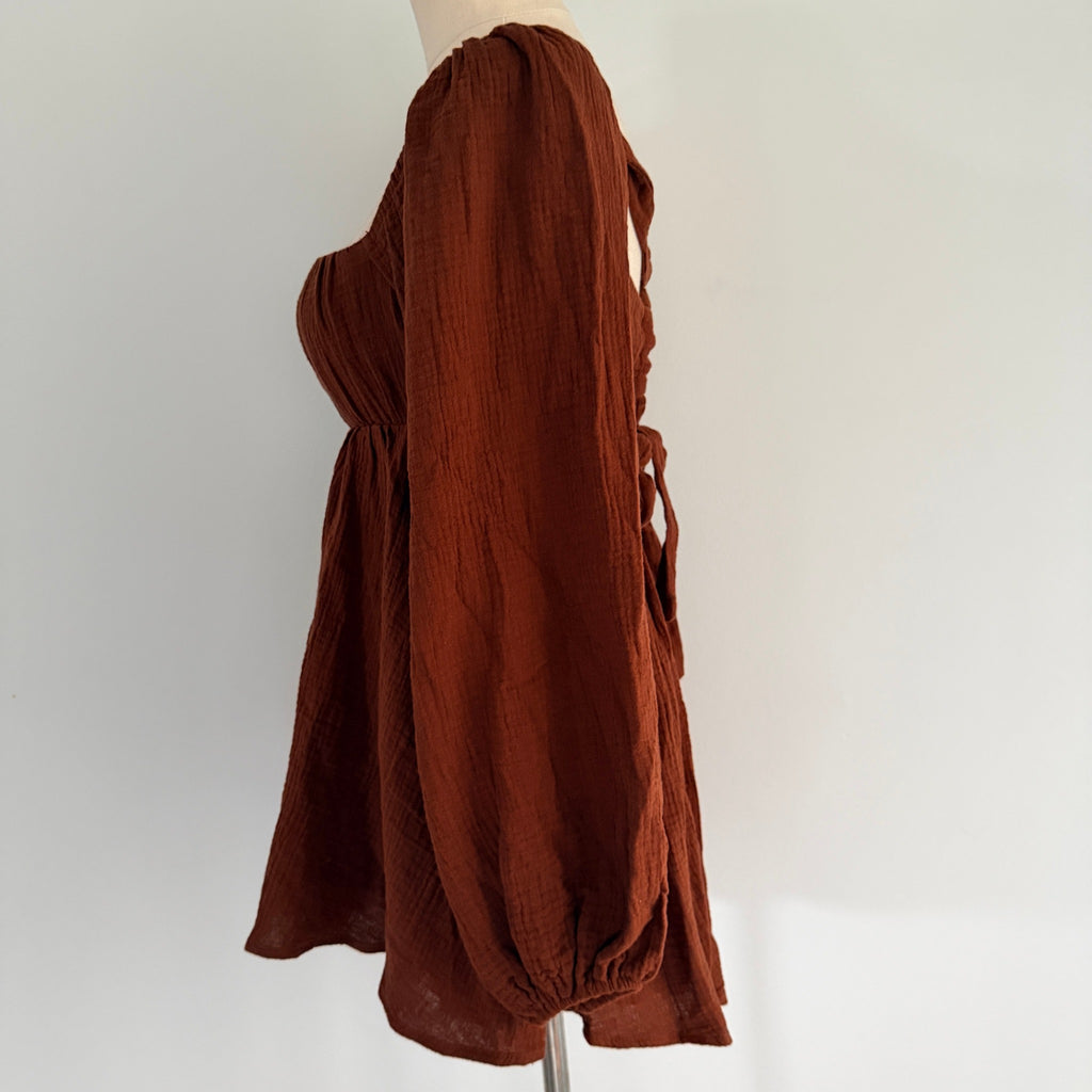 Princess Polly Rust Brown Cotton Gauze Long Sleeve Romper Size 6 Boho BNWT - Image 9