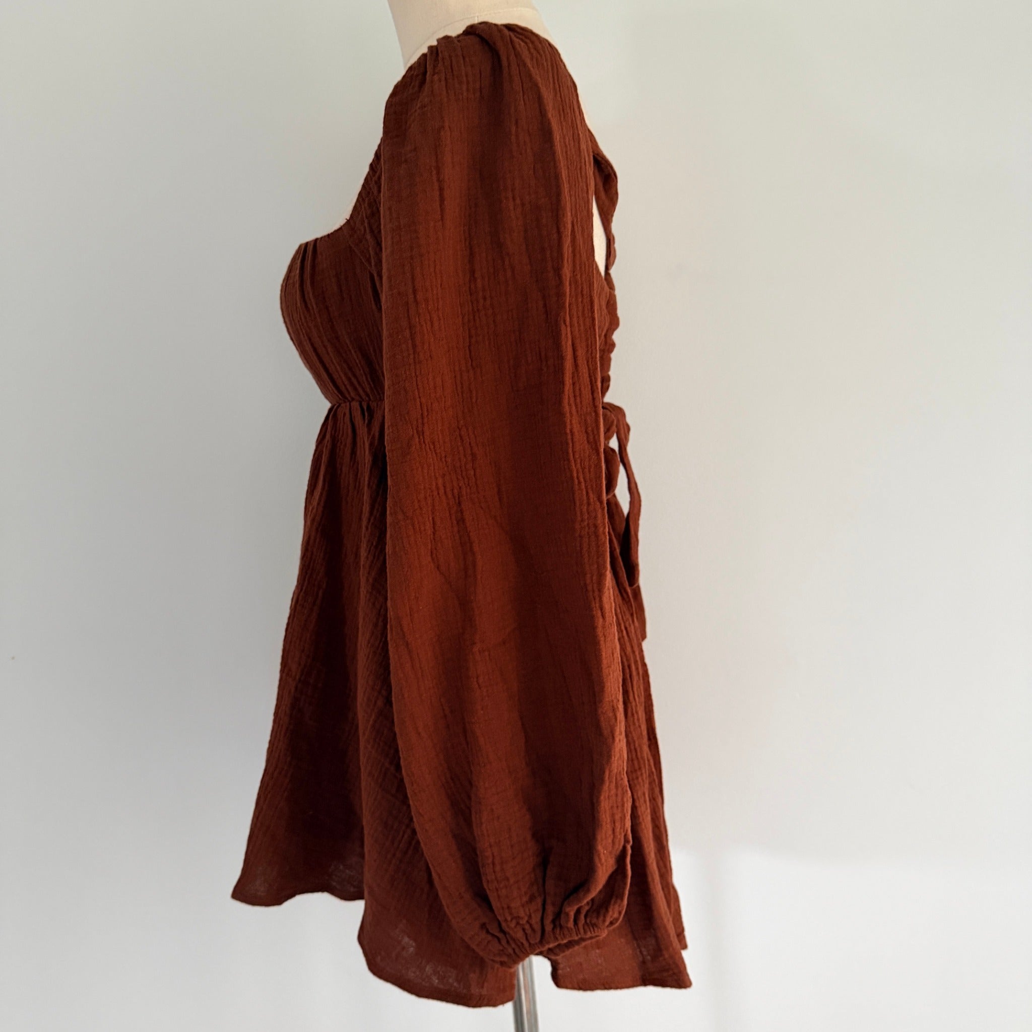 Princess Polly Rust Brown Cotton Gauze Long Sleeve Romper Size 6 Boho BNWT - Image 9