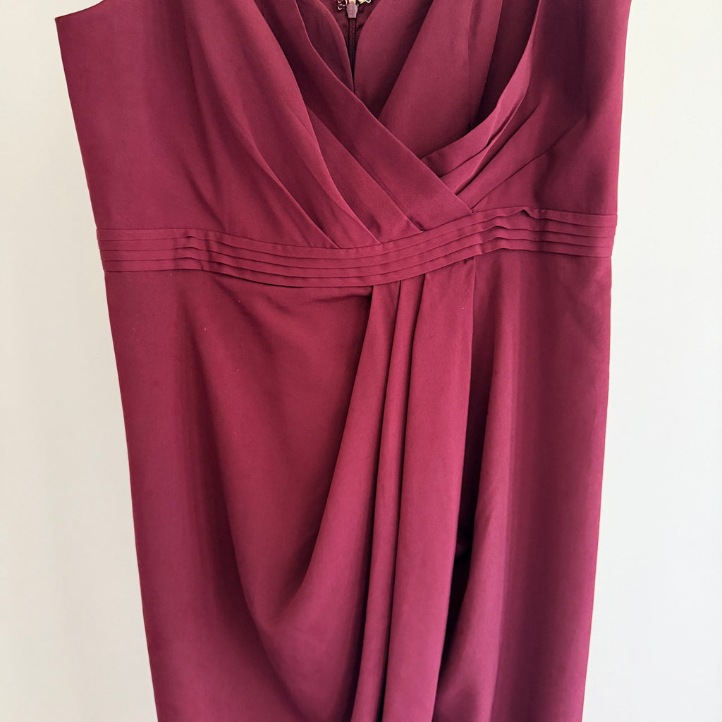 Portmans Signature Midi Dress Burgundy Draped Bodice Wrap Style Size 16 Party - Image 5